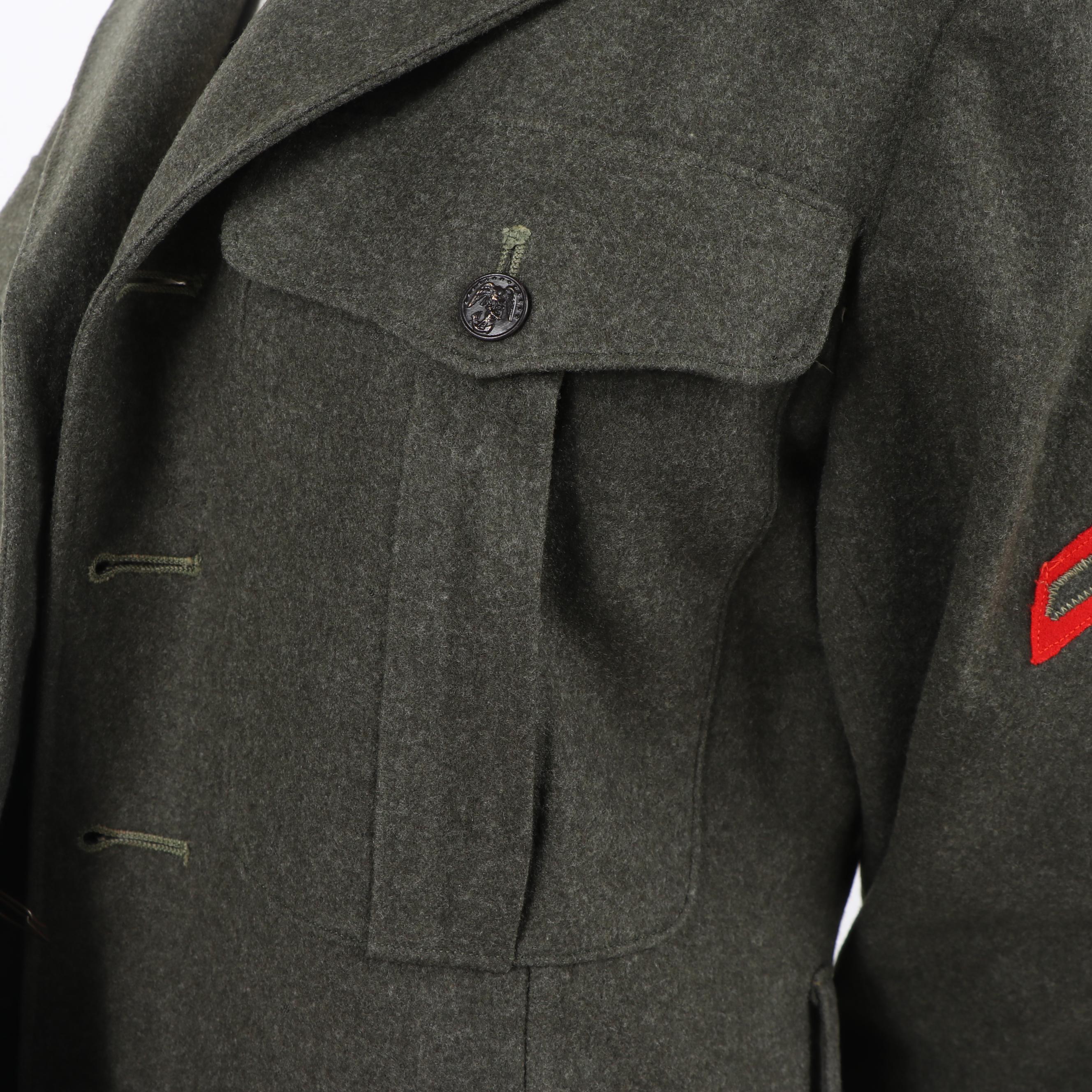 United States Marine PFC Rank Overcoat with Garrison Cap and Belt Buckle