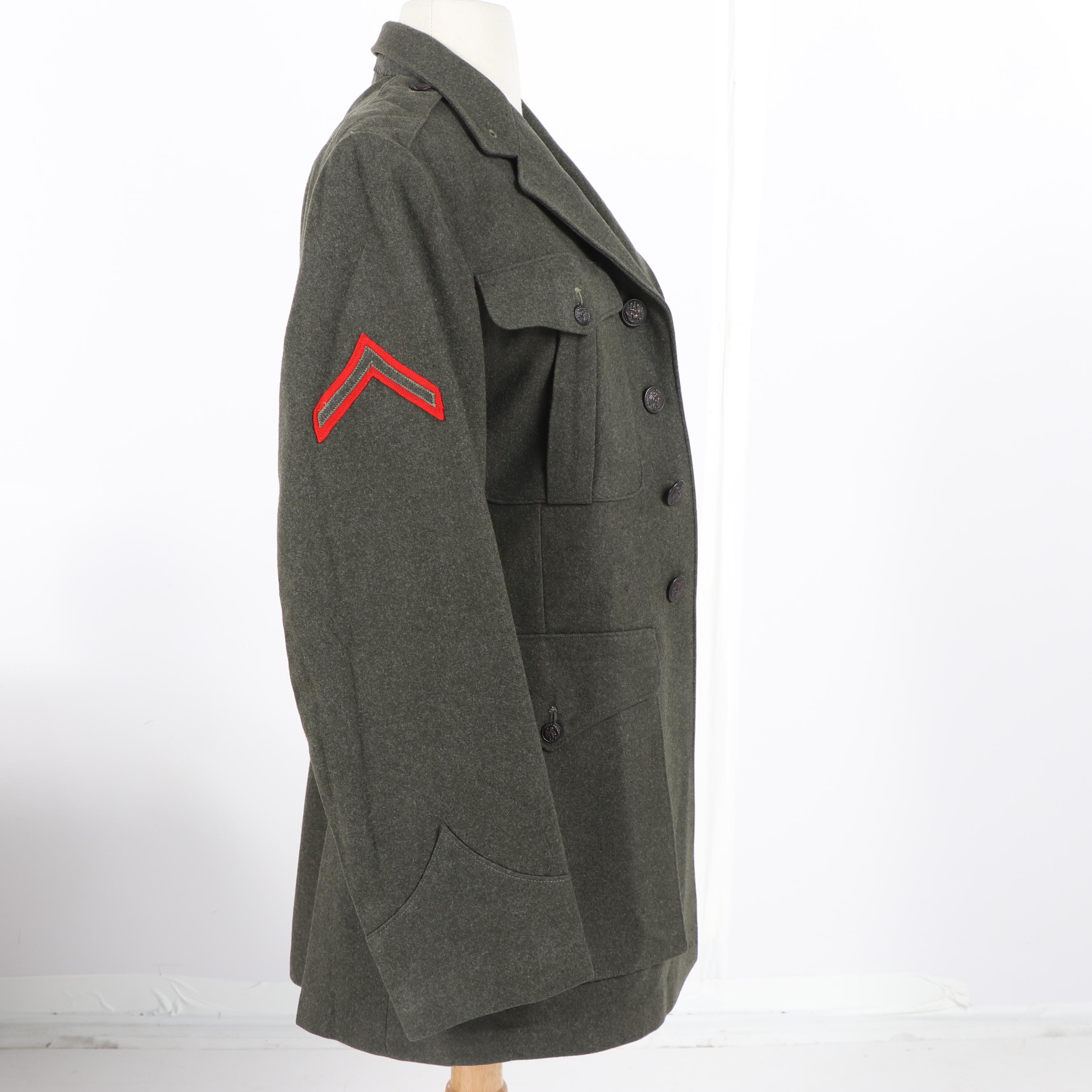United States Marine PFC Rank Overcoat with Garrison Cap and Belt Buckle