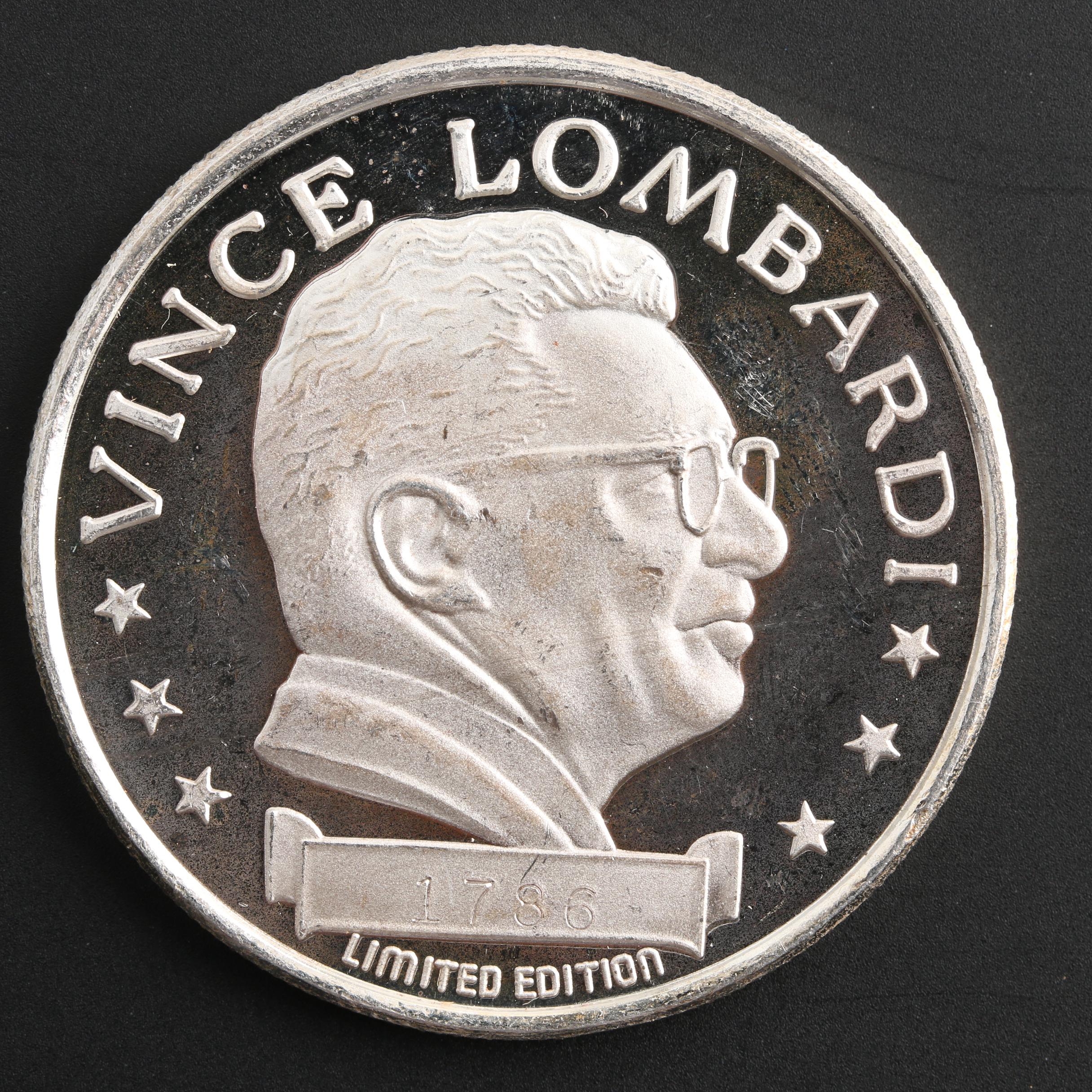A Vince Lombardi Commemorative One Troy Oz. Silver Bullion Coin