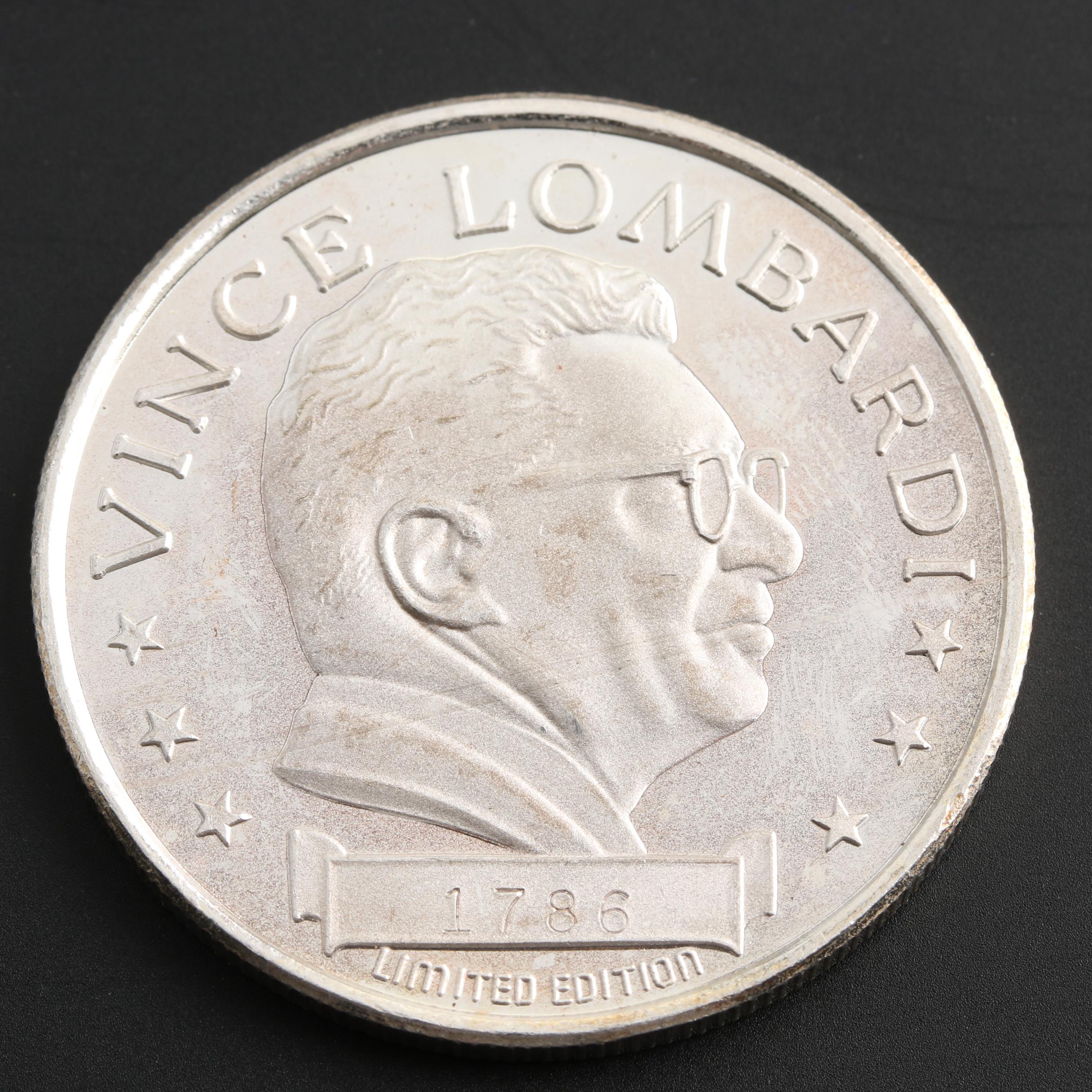 A Vince Lombardi Commemorative One Troy Oz. Silver Bullion Coin
