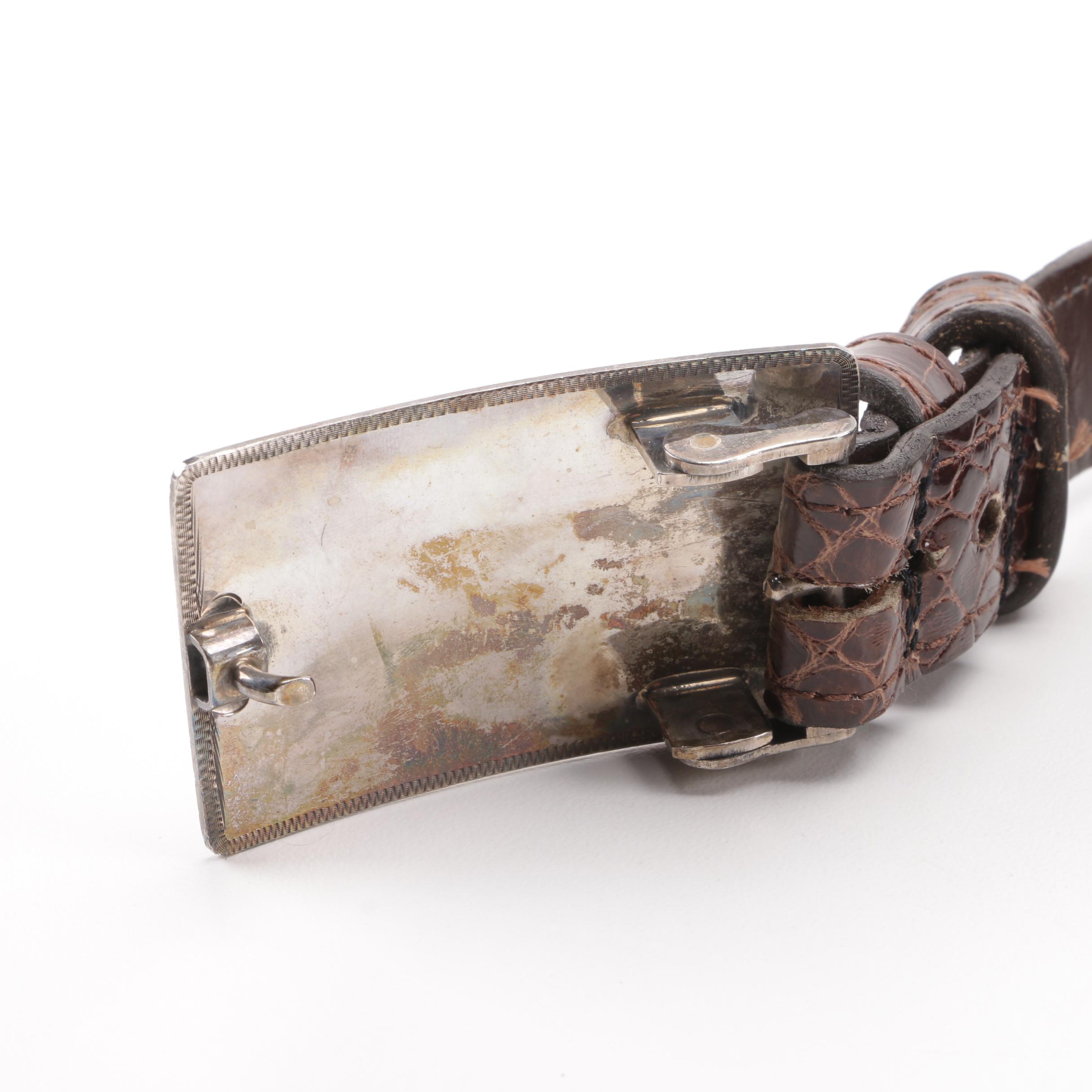 Matt Hackett Engraved Sterling Silver Buckle with Alligator Skin Leather Belt