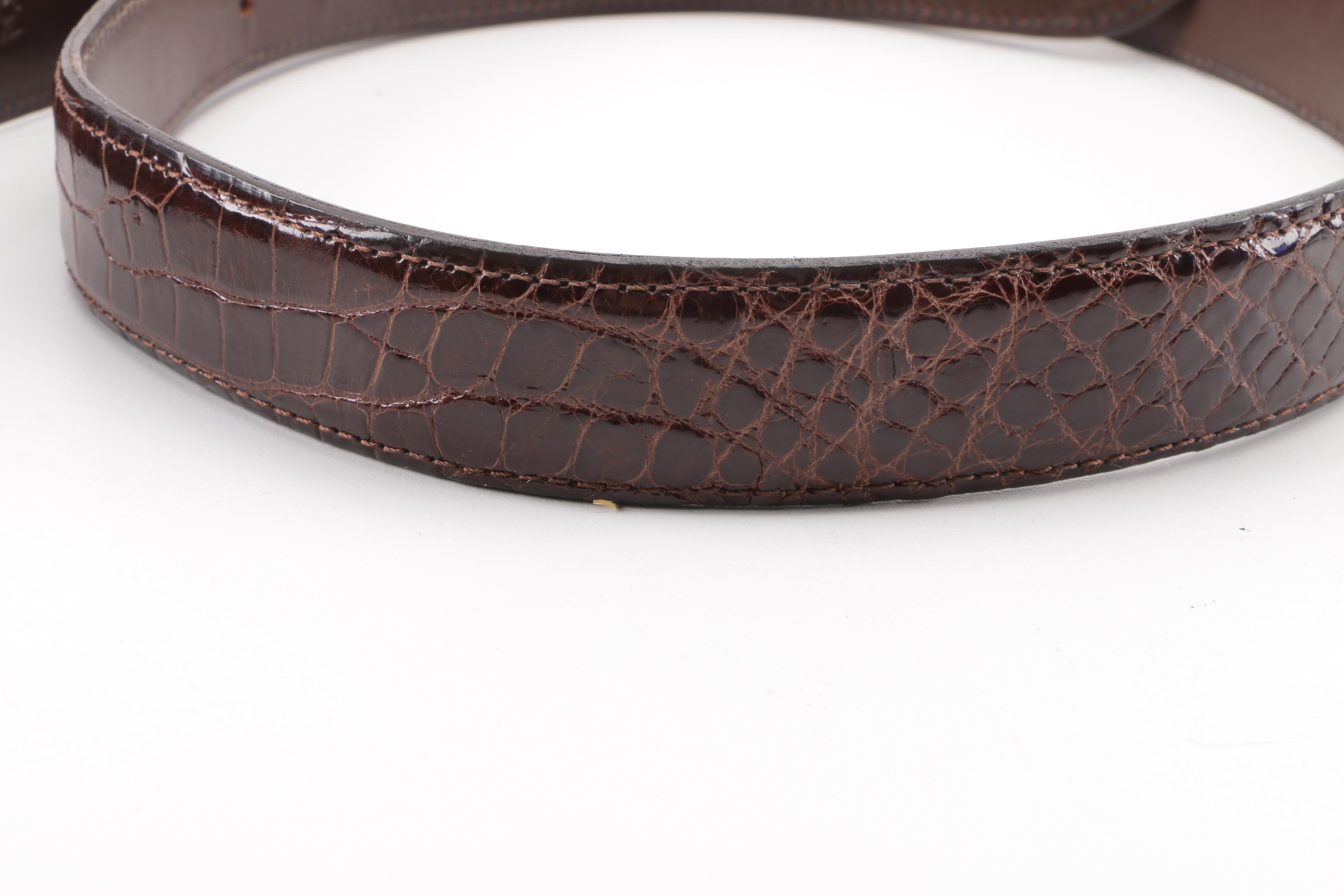 Matt Hackett Engraved Sterling Silver Buckle with Alligator Skin Leather Belt