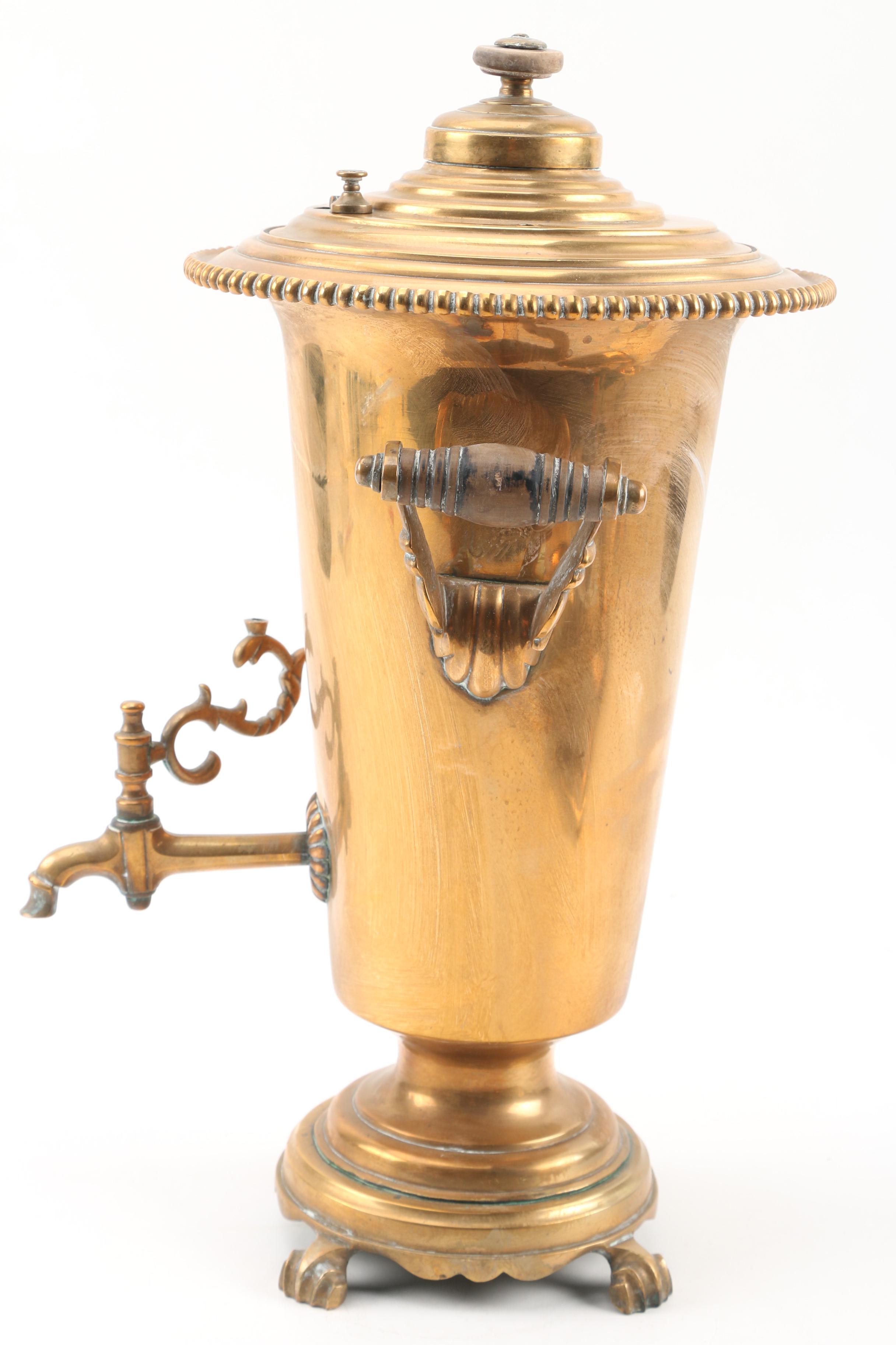 Russian Brass Samovar with Bowl and Tray, Early 20th Century