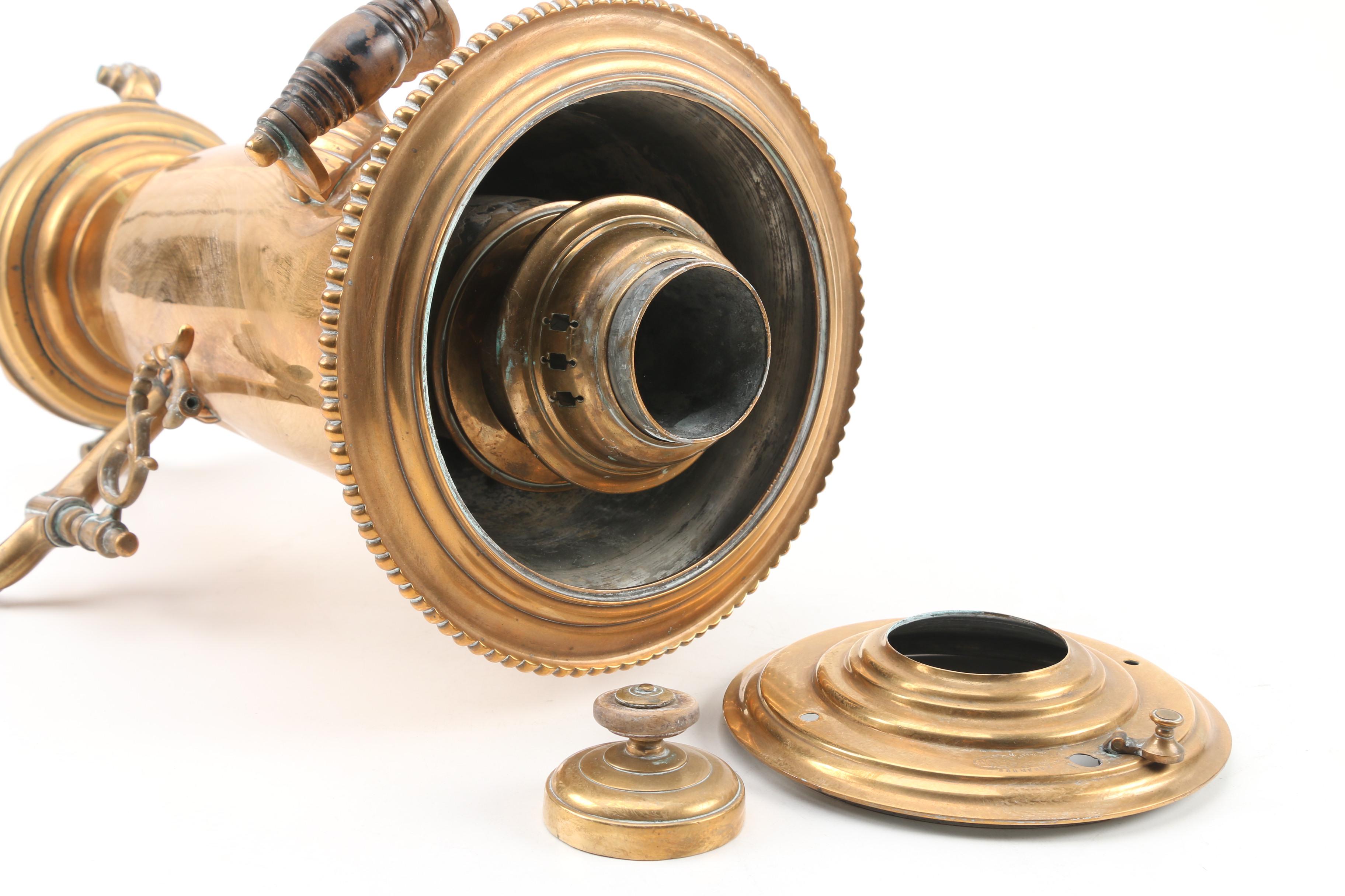 Russian Brass Samovar with Bowl and Tray, Early 20th Century