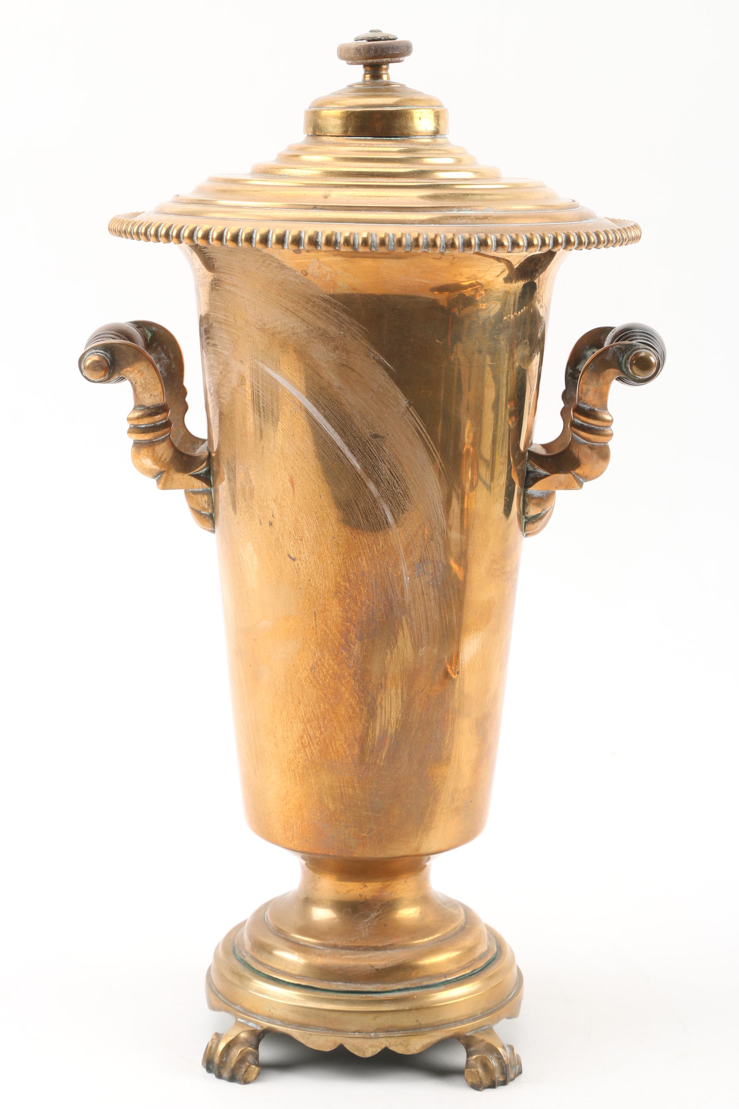 Russian Brass Samovar with Bowl and Tray, Early 20th Century