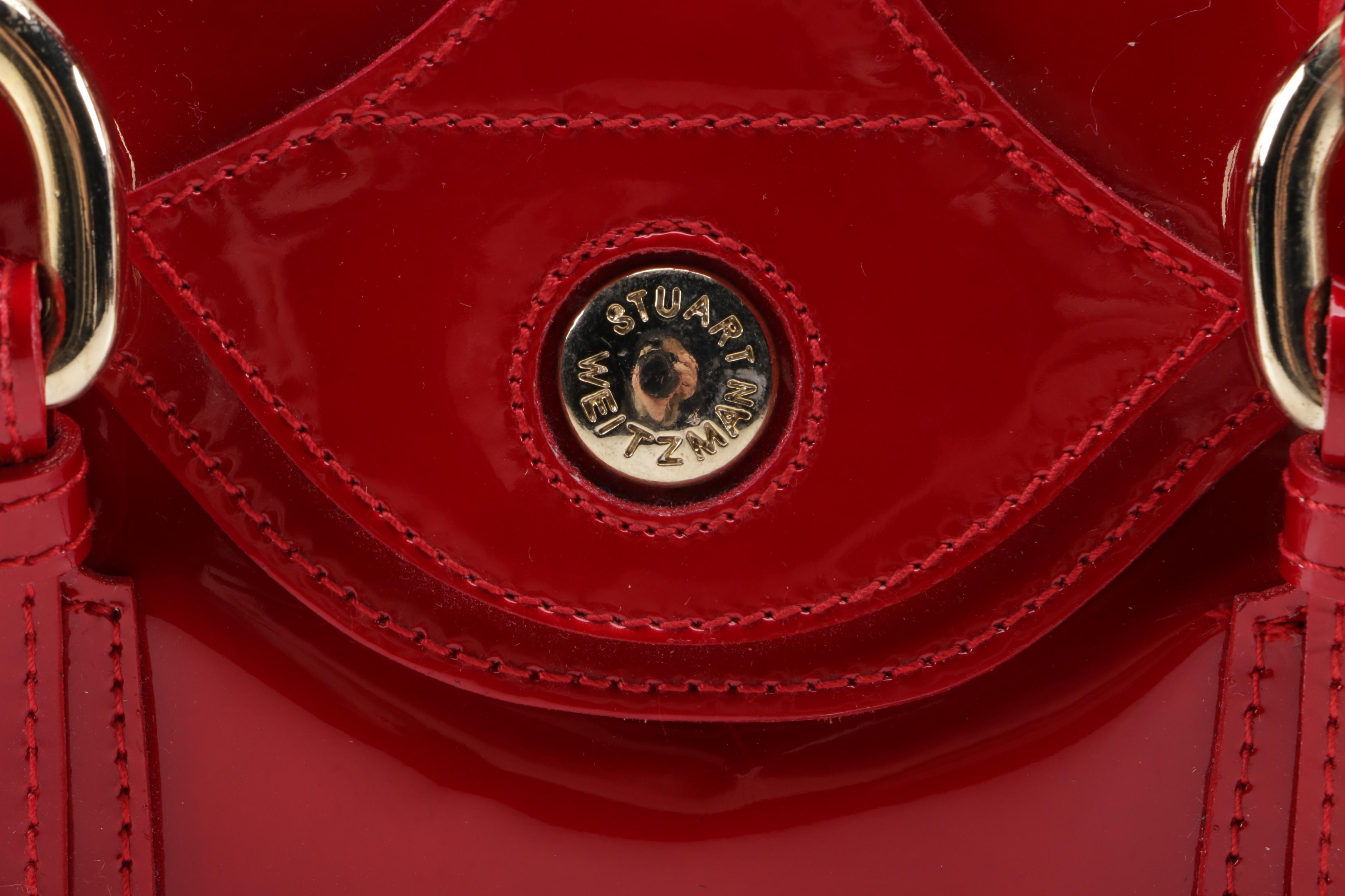 Stuart Weitzman Red Patent Leather and Straw Handbag with Other Clutch Wristlets