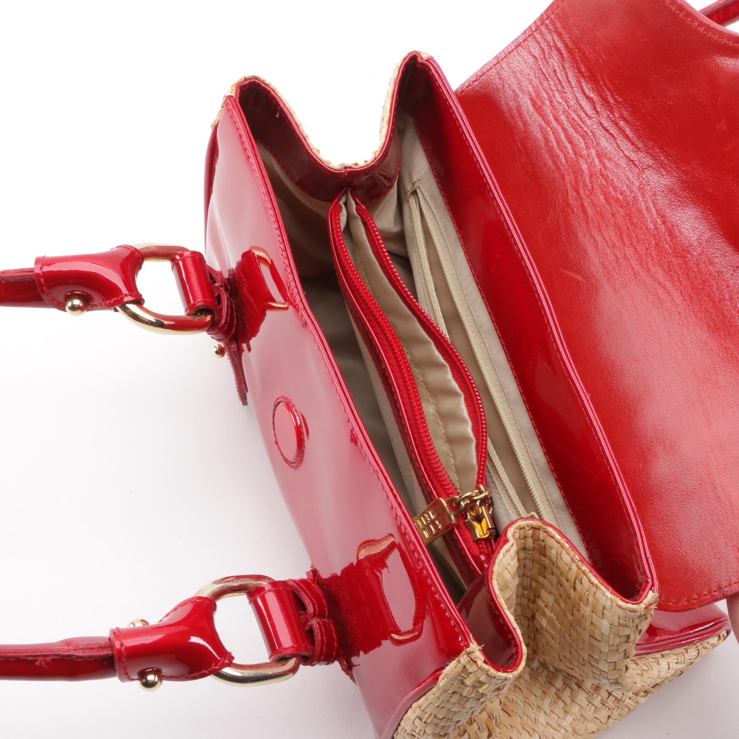 Stuart Weitzman Red Patent Leather and Straw Handbag with Other Clutch Wristlets