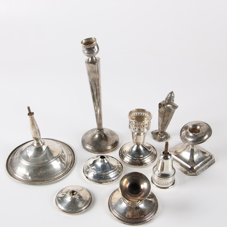 Mueck-Carey Co. and Lady Atkins Candle Holders with Other Weighted Sterling