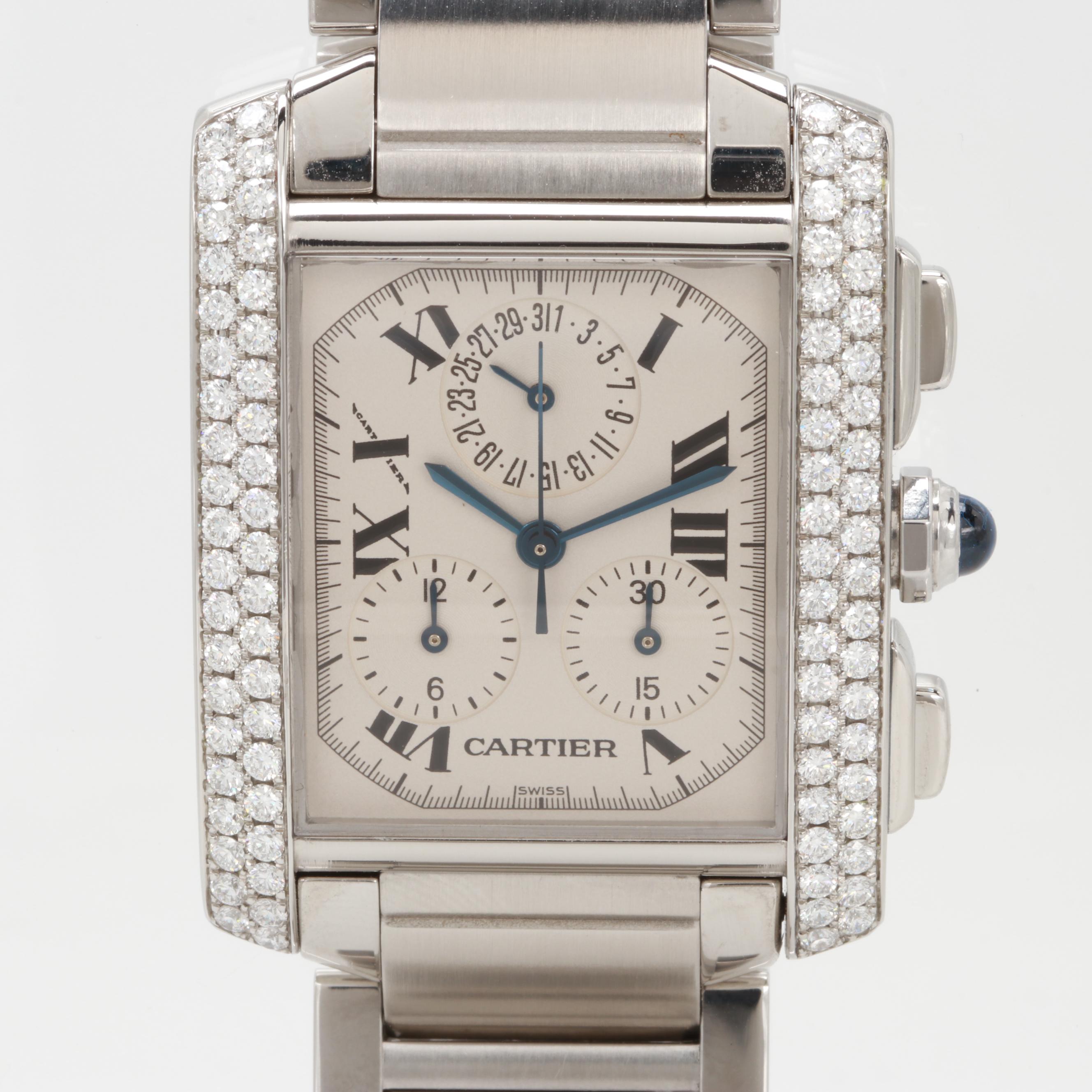 Cartier Tank Française Chronograph Watch With 1.64 CTW Diamond Bezel