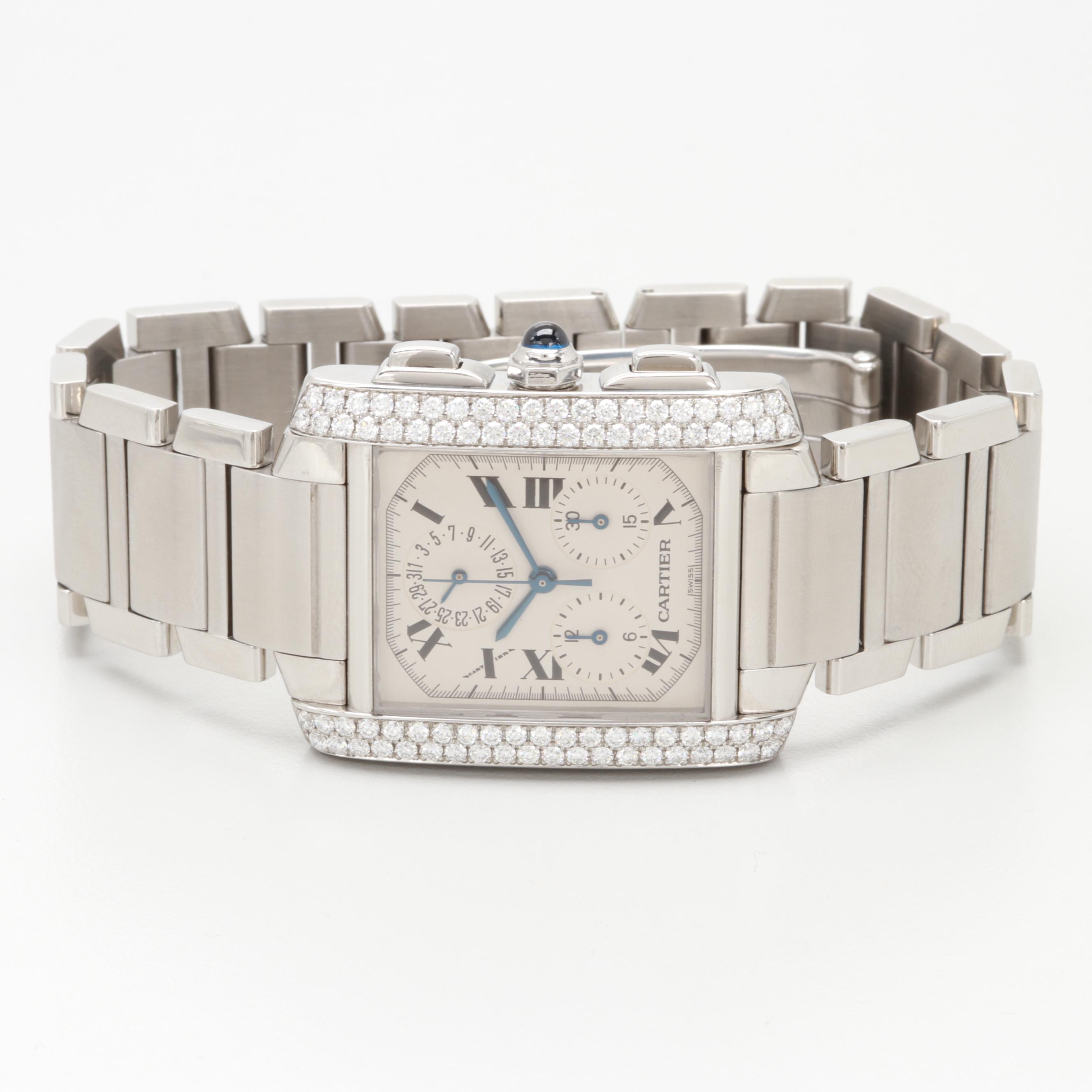 Cartier Tank Française Chronograph Watch With 1.64 CTW Diamond Bezel