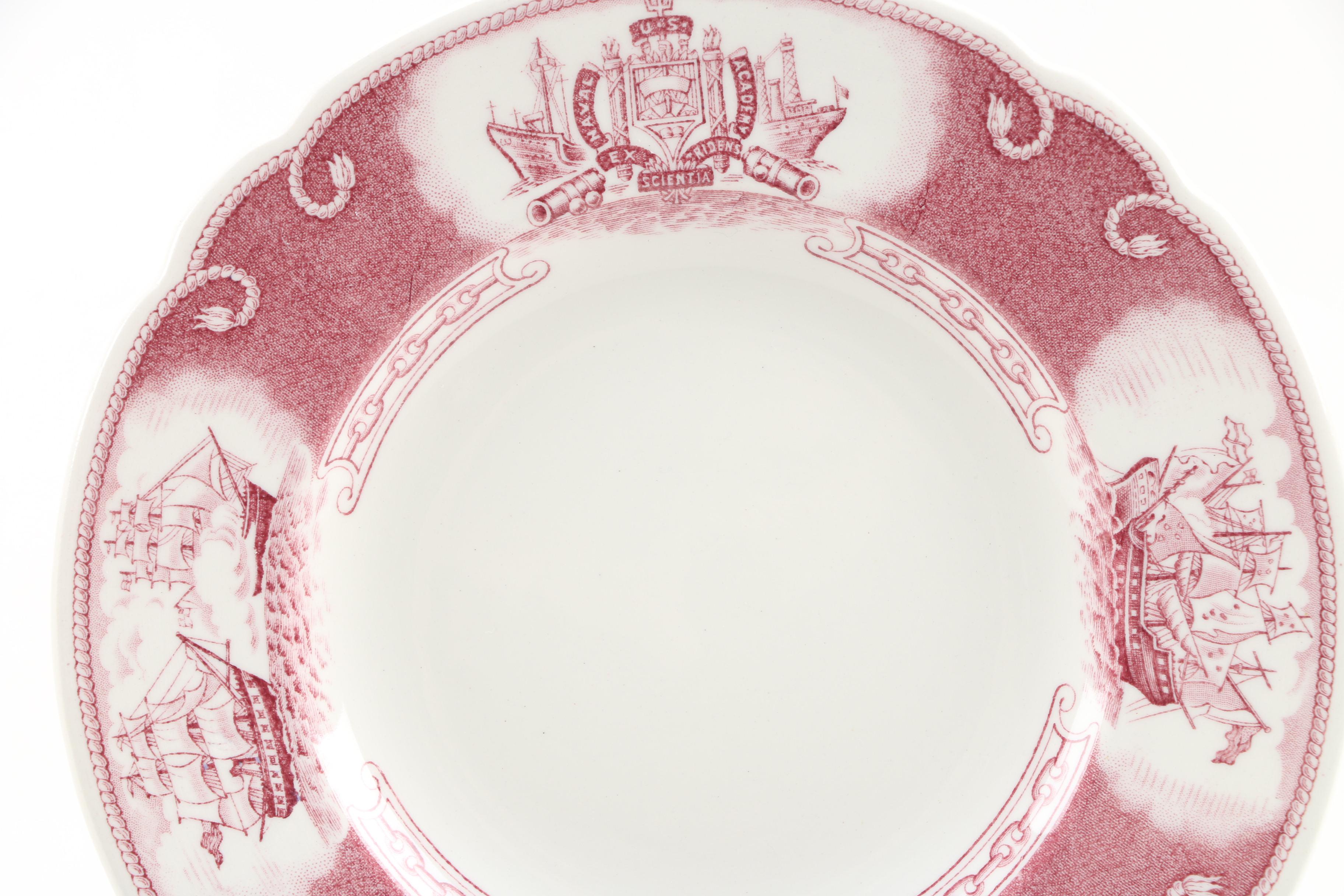 Wedgwood "U.S. Naval Academy" Earthenware Plates in Mulberry, 1930s/ Early 1940s