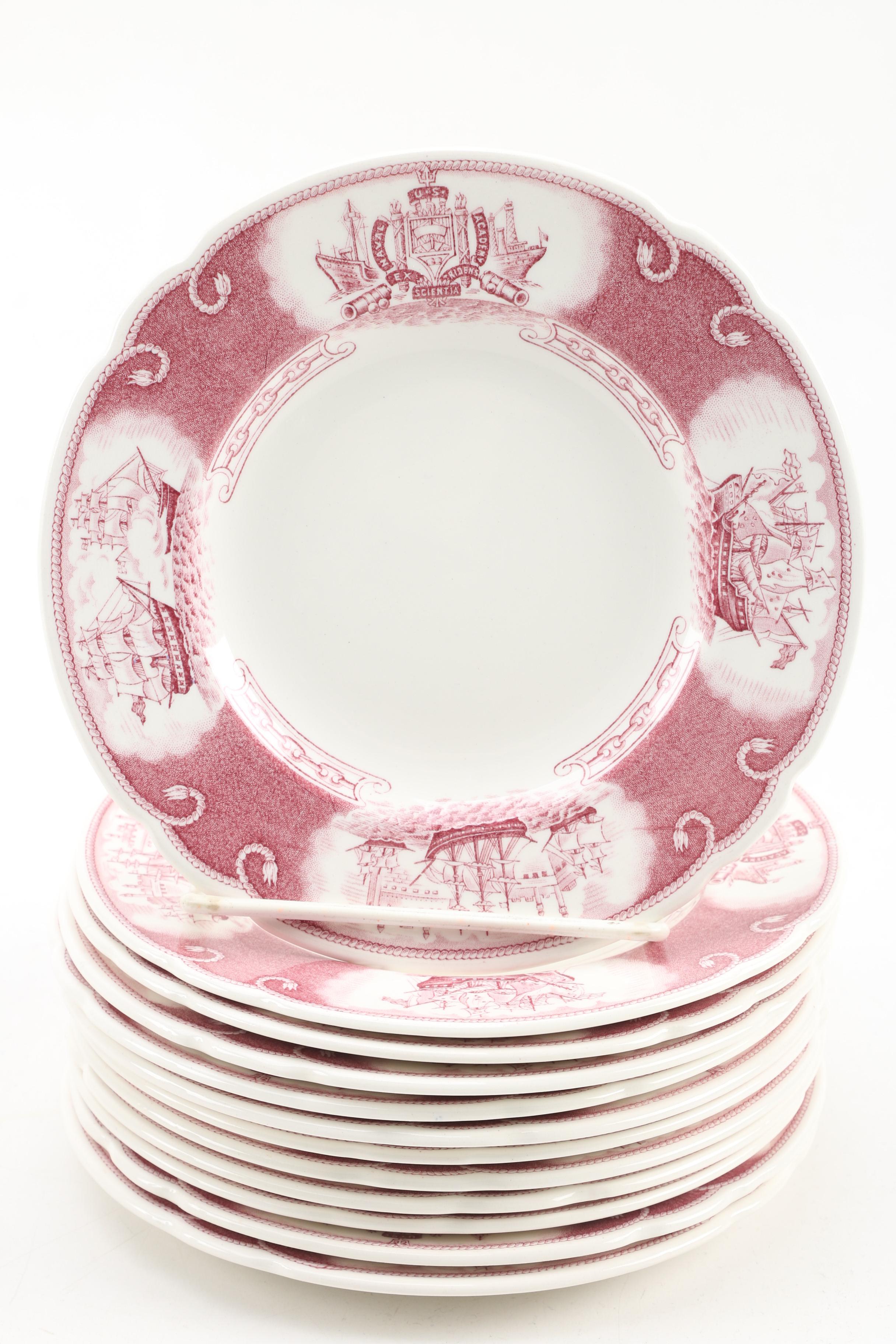 Wedgwood "U.S. Naval Academy" Earthenware Plates in Mulberry, 1930s/ Early 1940s