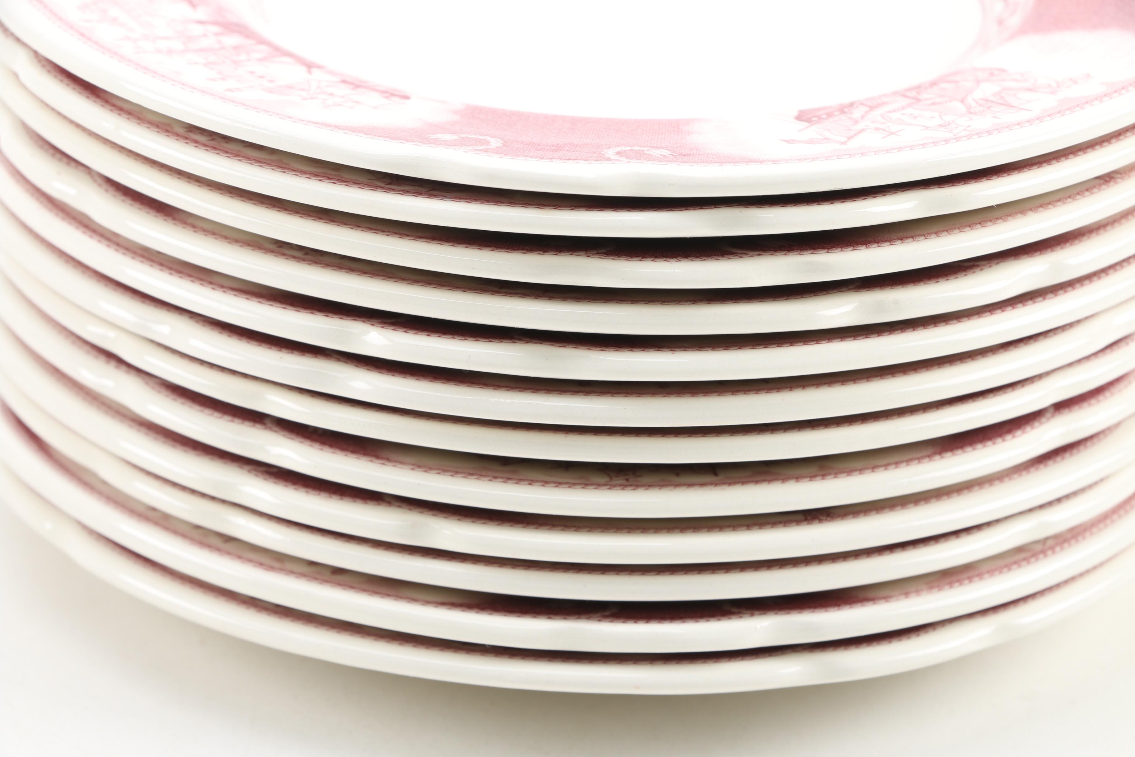 Wedgwood "U.S. Naval Academy" Earthenware Plates in Mulberry, 1930s/ Early 1940s