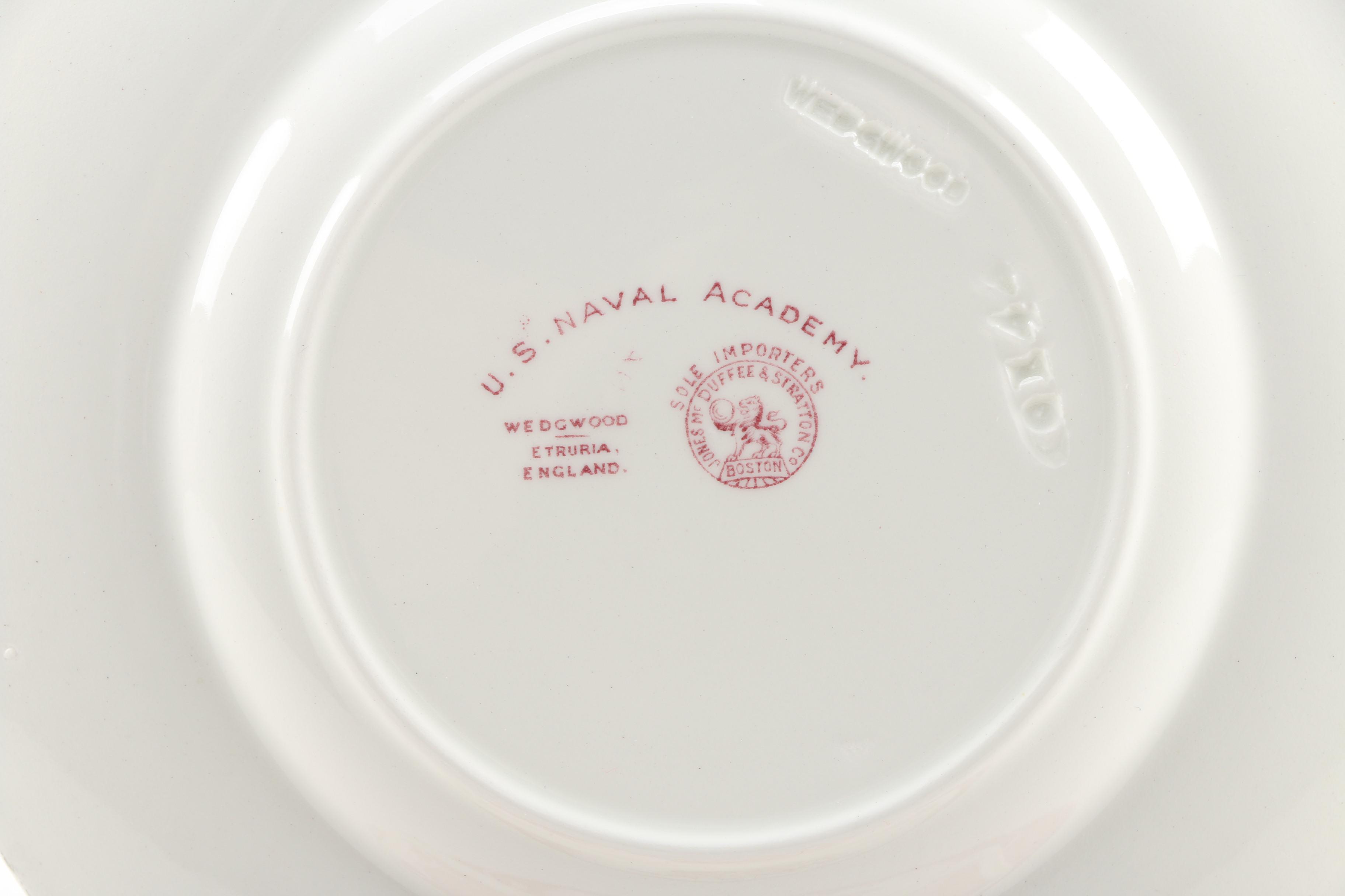 Wedgwood "U.S. Naval Academy" Earthenware Plates in Mulberry, 1930s/ Early 1940s