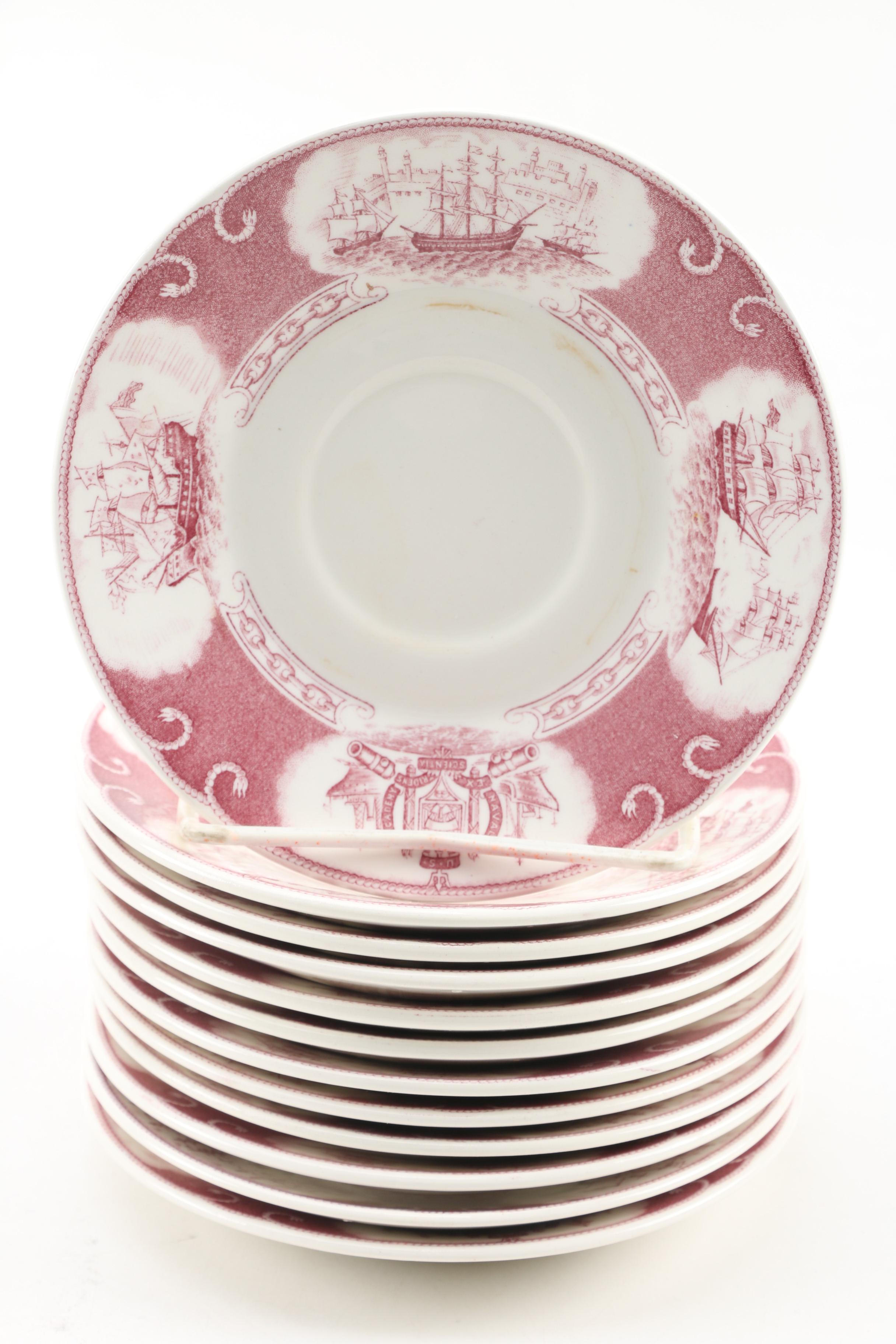 Wedgwood "U.S. Naval Academy" Earthenware Plates in Mulberry, 1930s/ Early 1940s