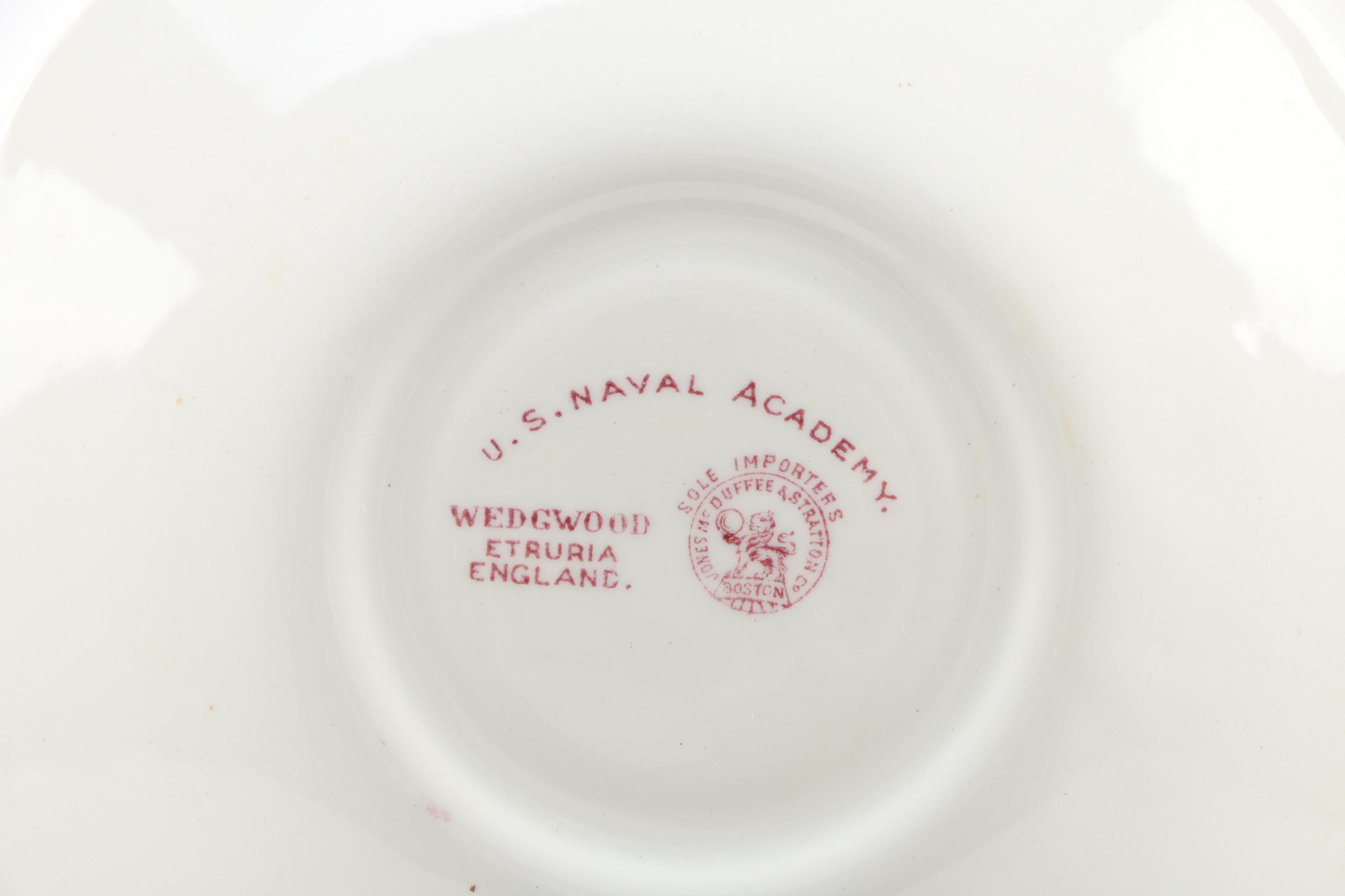 Wedgwood "U.S. Naval Academy" Earthenware Plates in Mulberry, 1930s/ Early 1940s