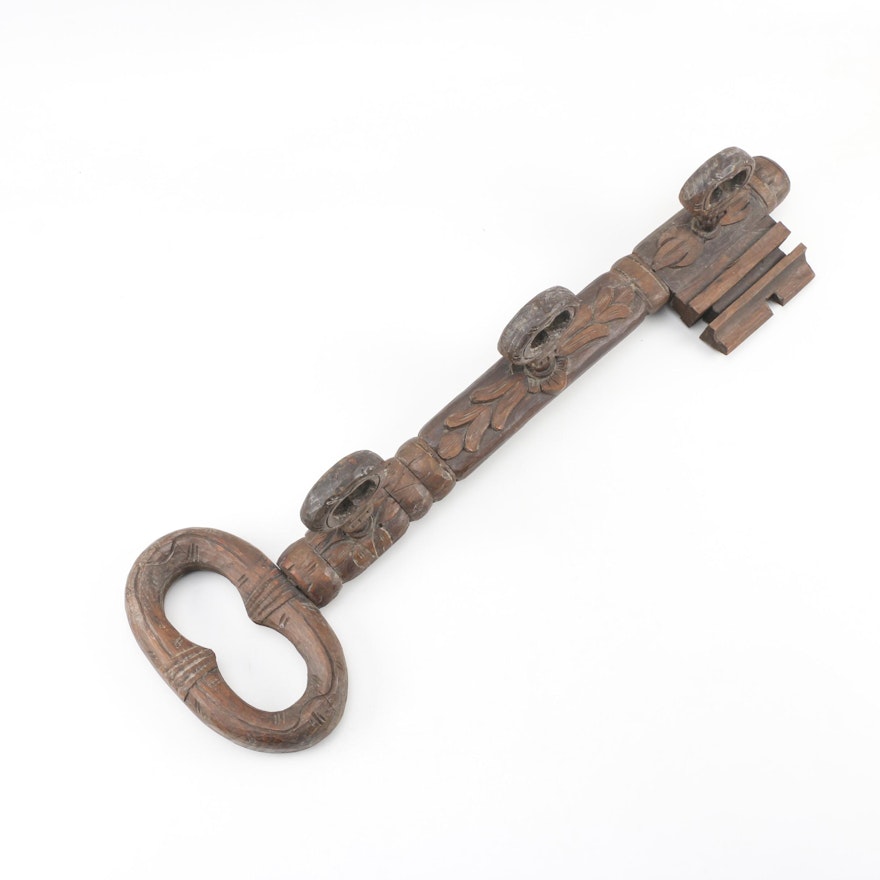 Large Carved Wood Skeleton Key