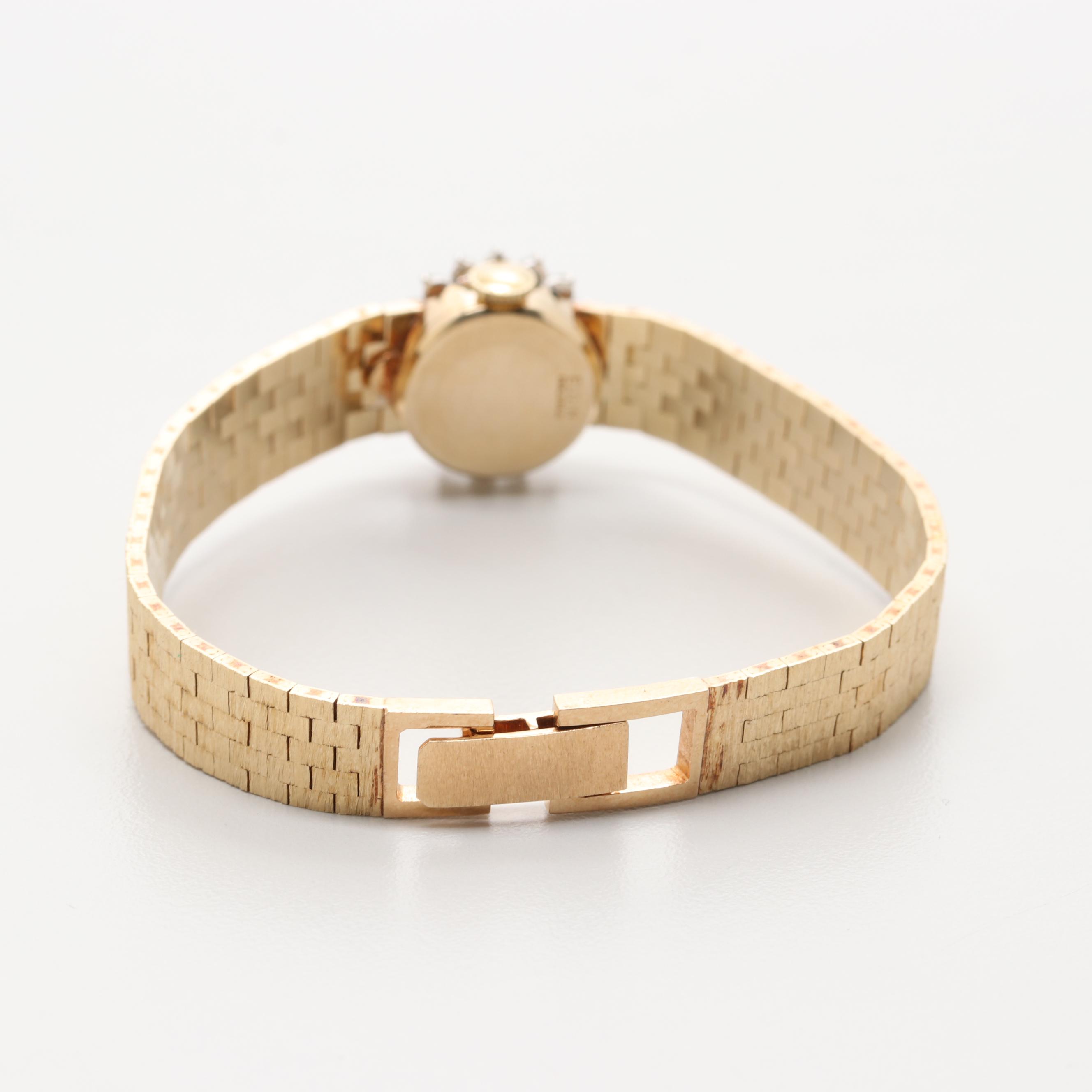 Vintage Lady Elgin 14K Yellow Gold Watch With Diamond Bezel