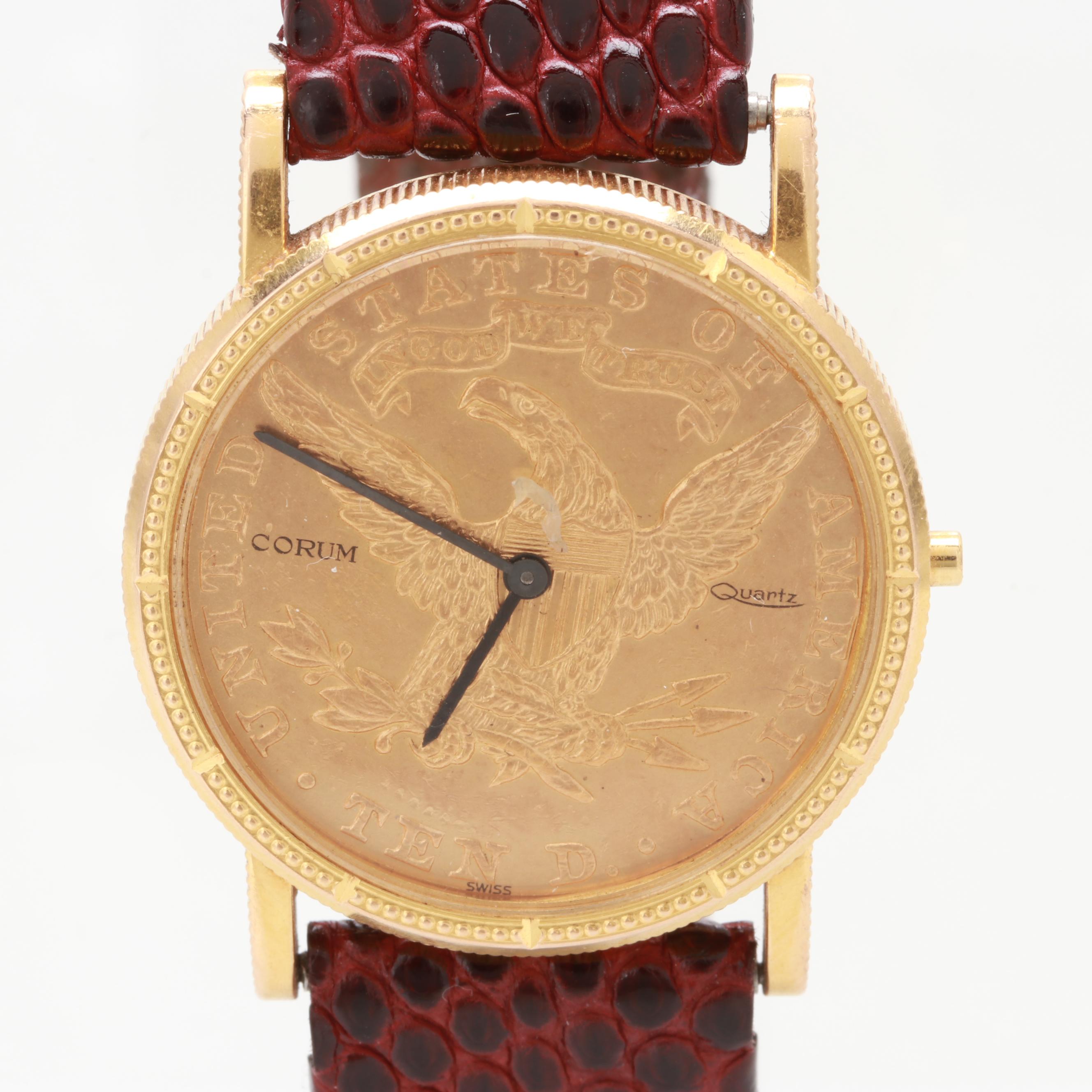 Corum 18K and 22K Yellow Gold Quartz Watch With 1899 Liberty Head Coin Dial