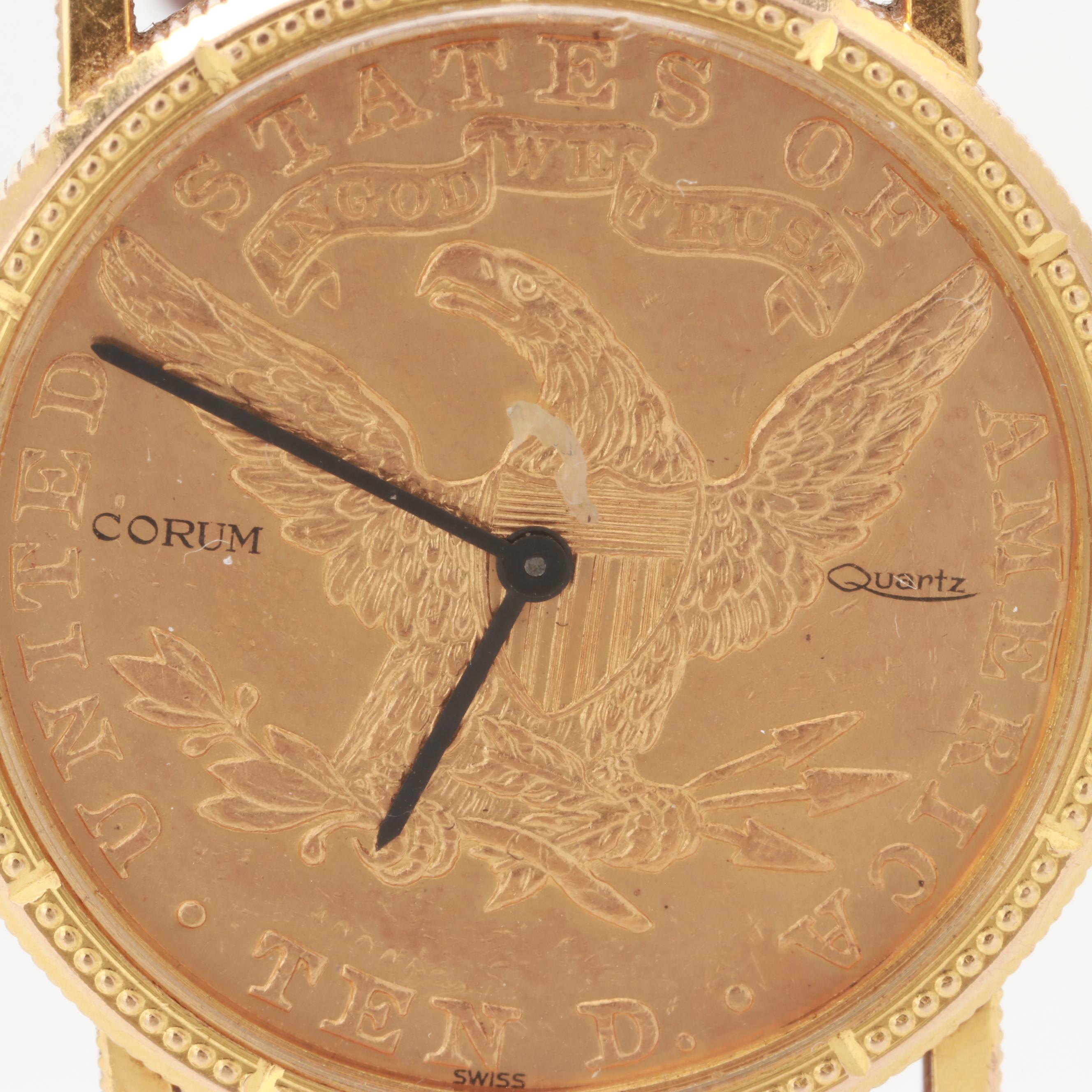 Corum 18K and 22K Yellow Gold Quartz Watch With 1899 Liberty Head Coin Dial