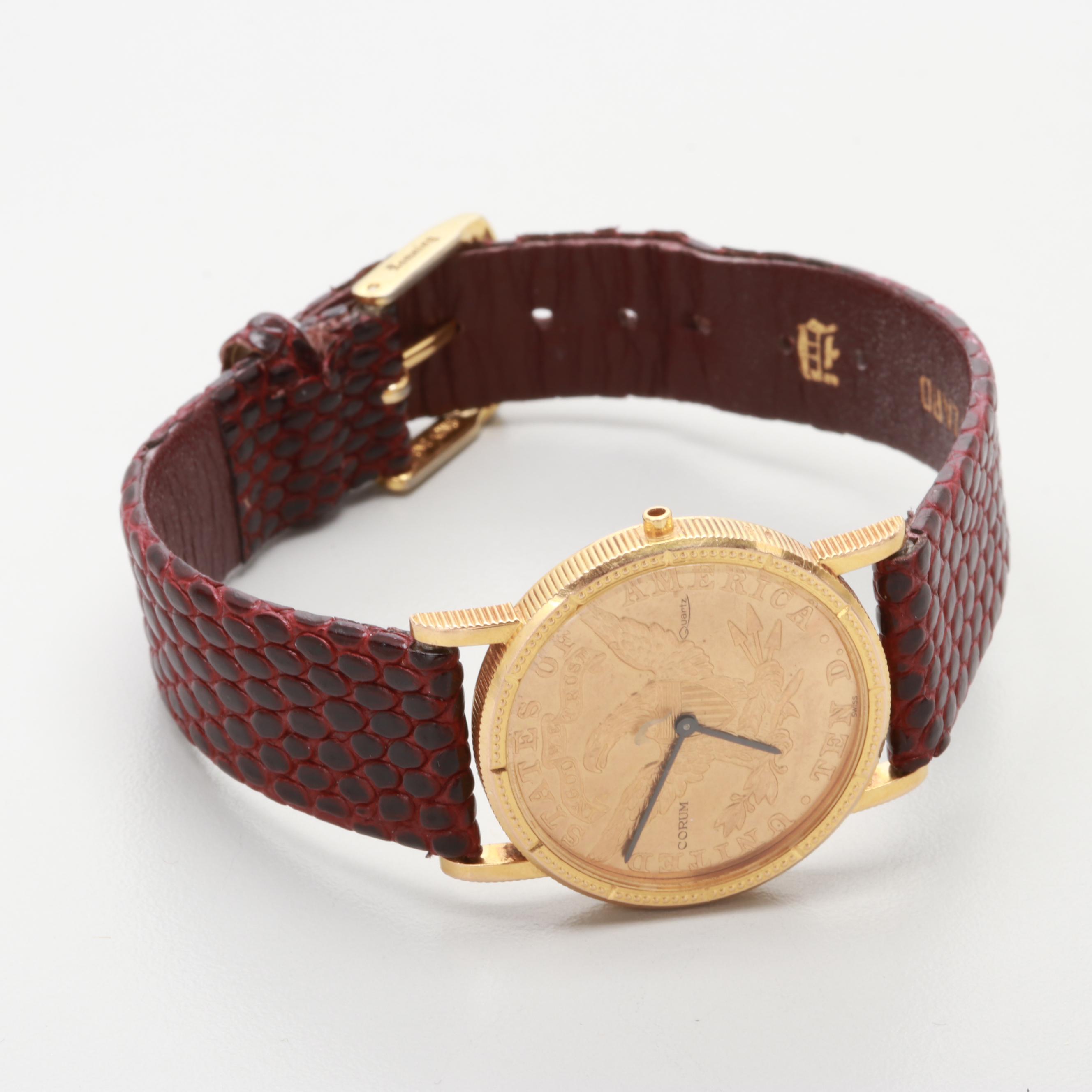 Corum 18K and 22K Yellow Gold Quartz Watch With 1899 Liberty Head Coin Dial