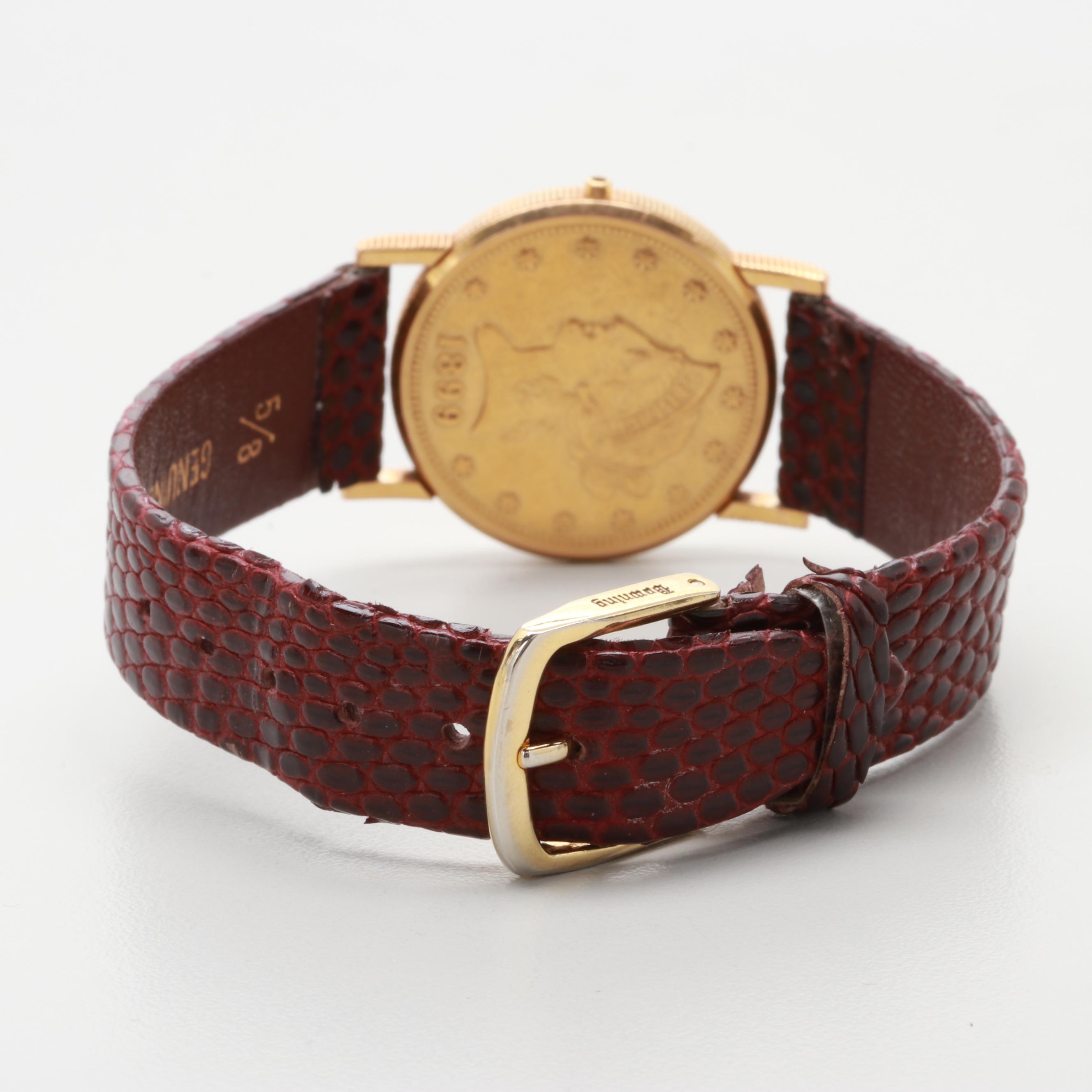 Corum 18K and 22K Yellow Gold Quartz Watch With 1899 Liberty Head Coin Dial