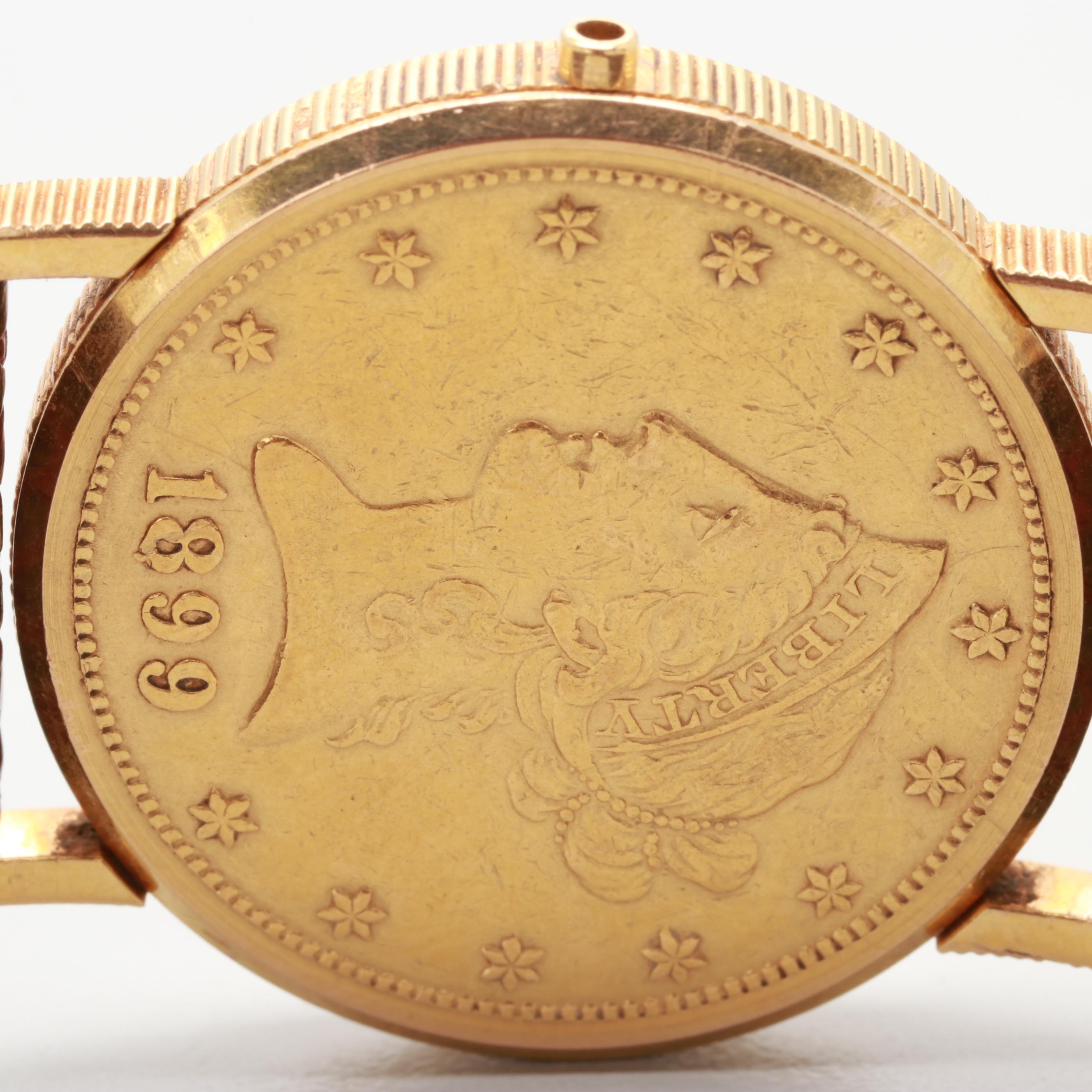 Corum 18K and 22K Yellow Gold Quartz Watch With 1899 Liberty Head Coin Dial