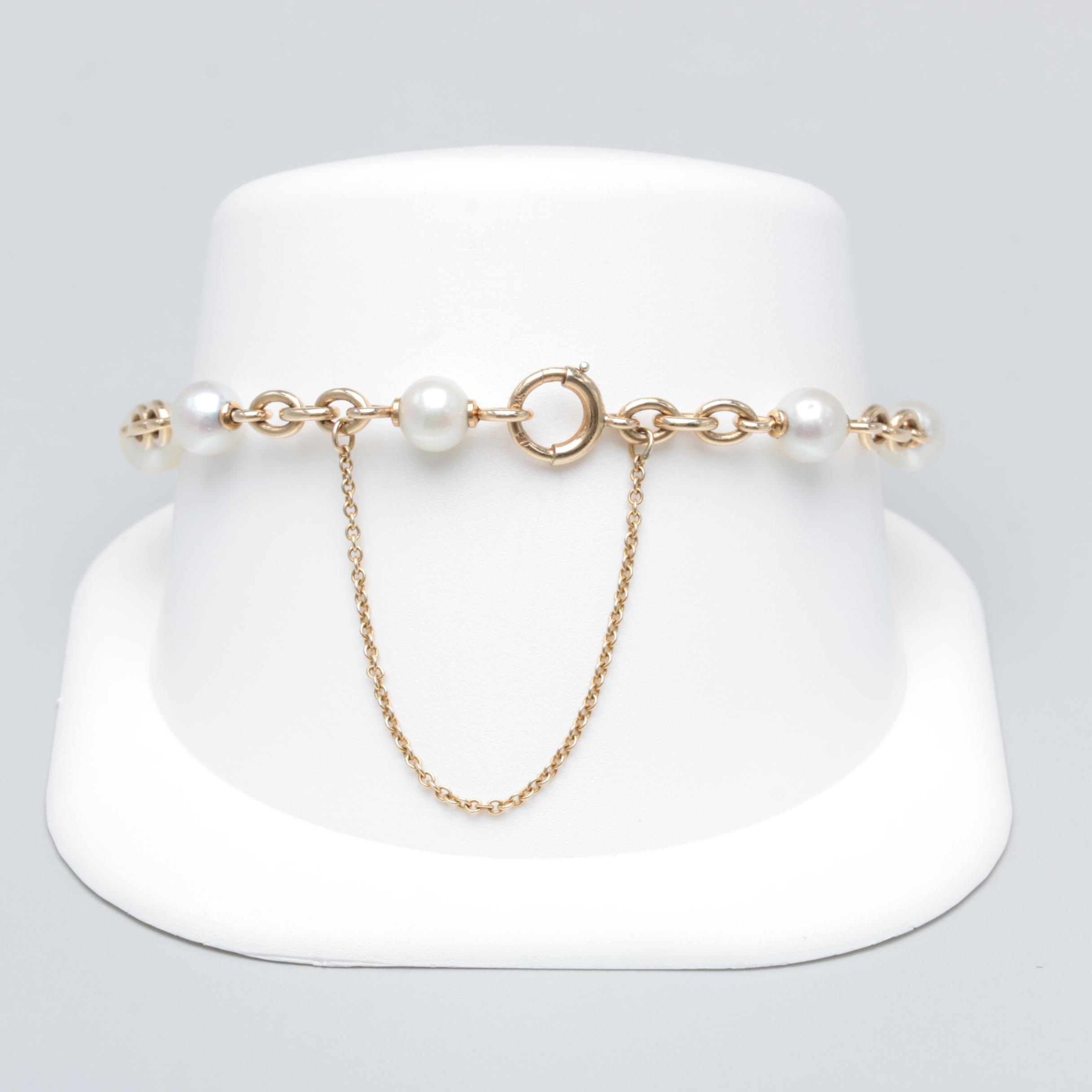 14K Yellow Gold Cultured Pearl Bracelet