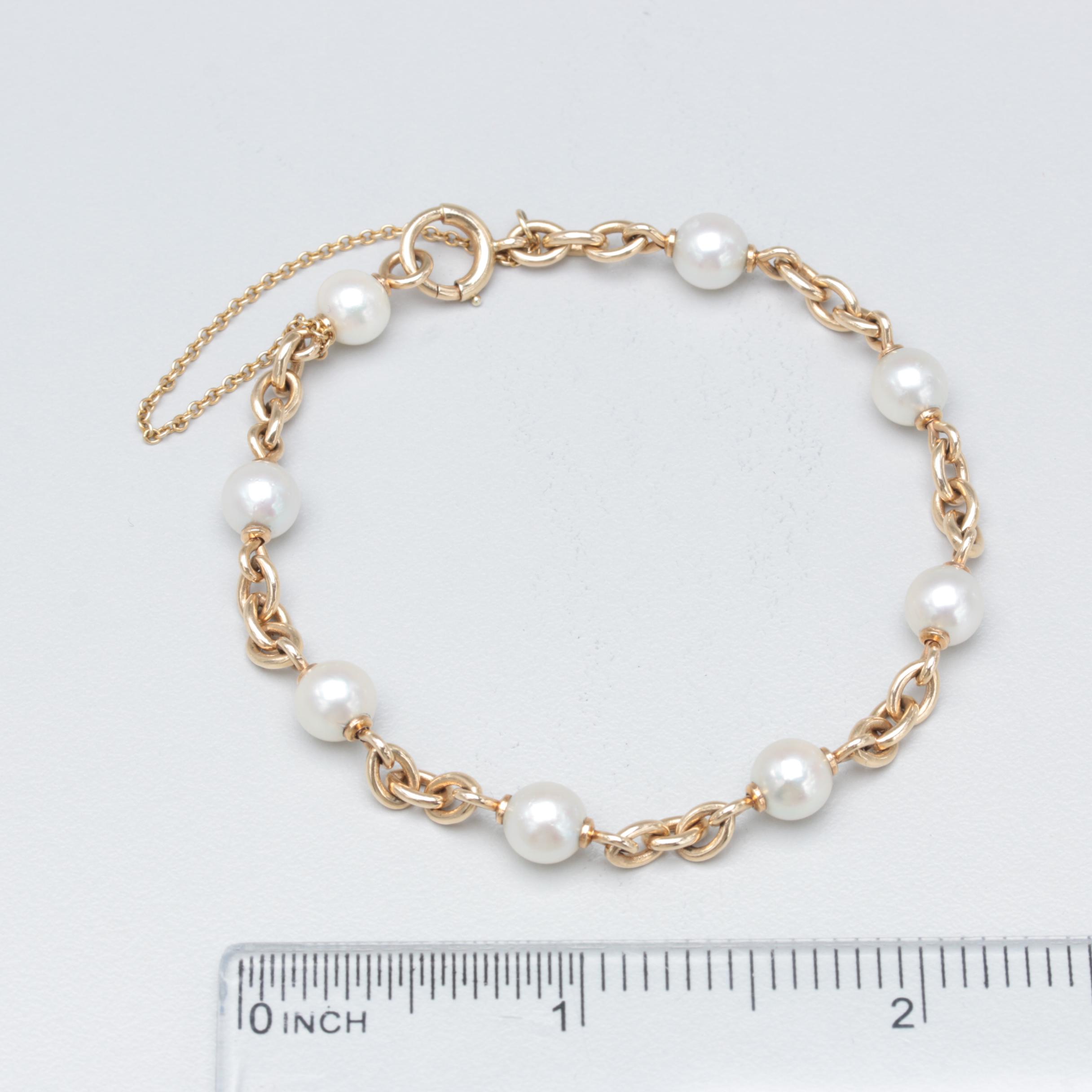 14K Yellow Gold Cultured Pearl Bracelet