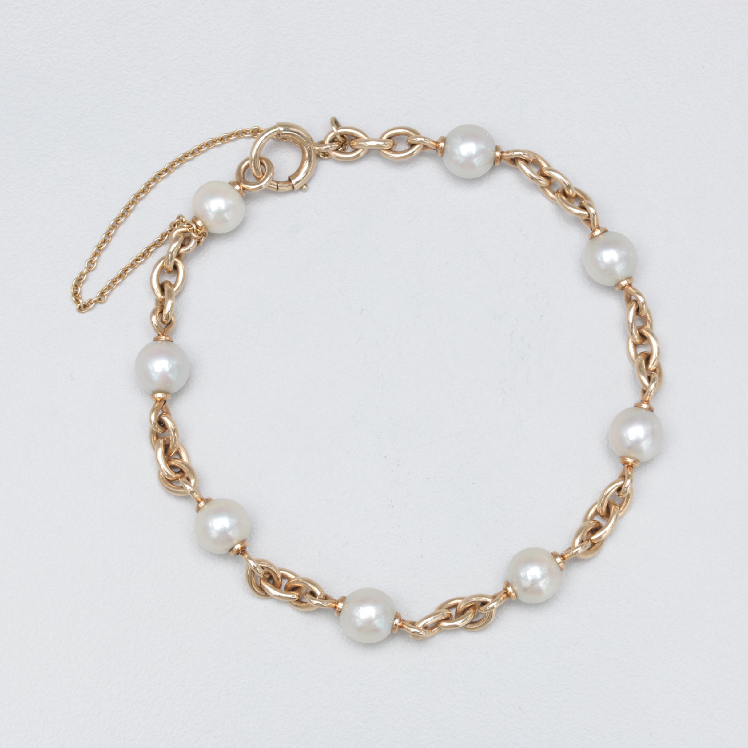 14K Yellow Gold Cultured Pearl Bracelet