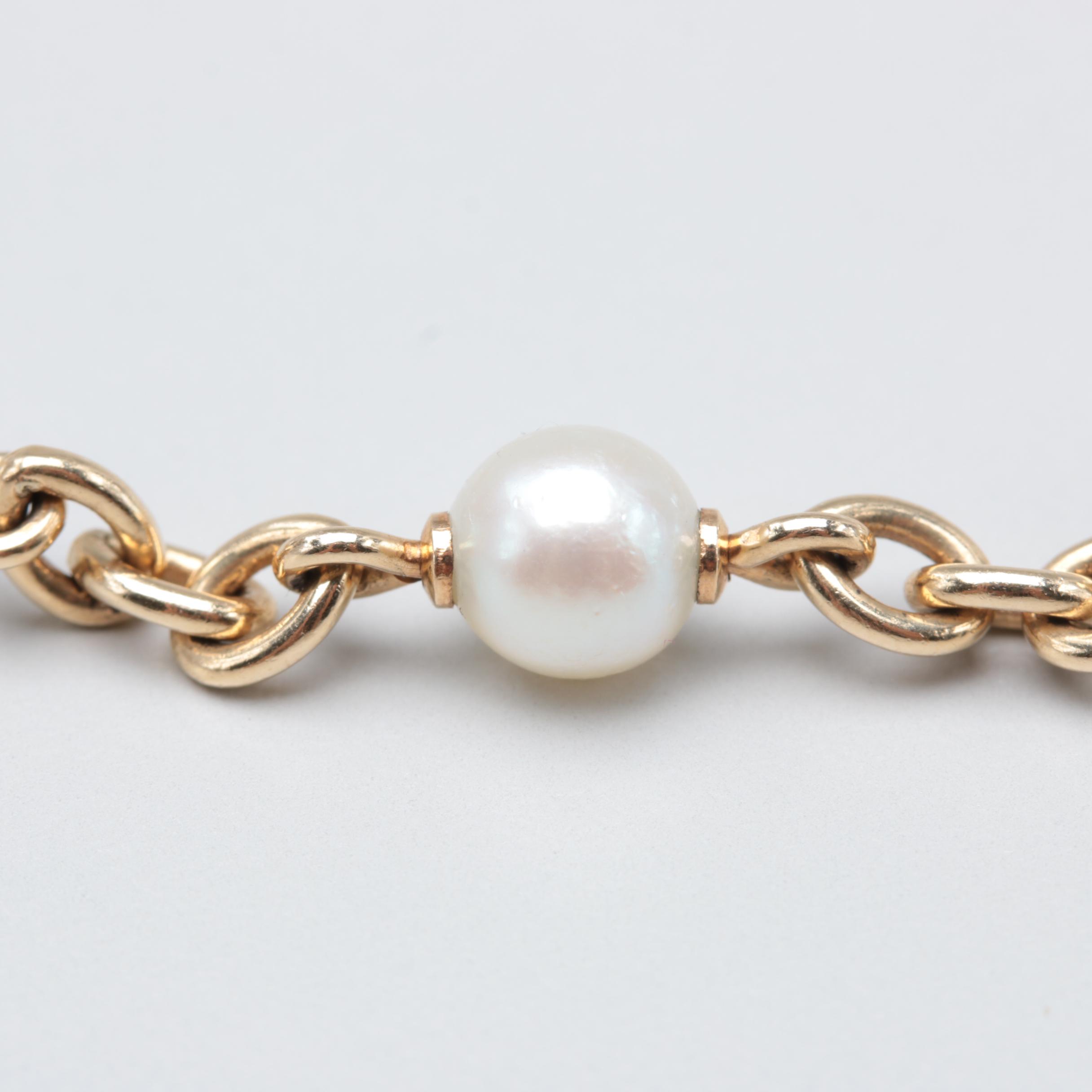 14K Yellow Gold Cultured Pearl Bracelet