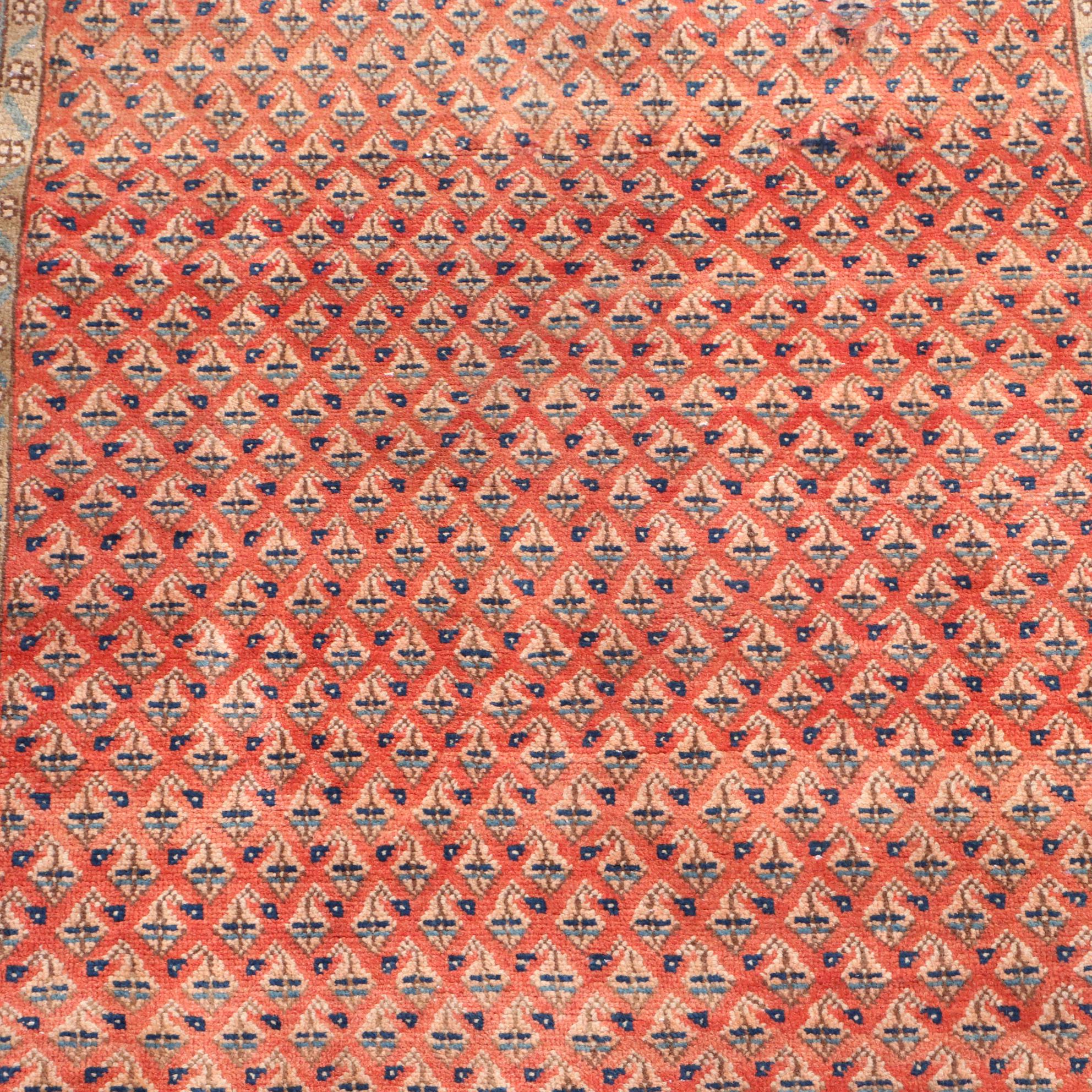 Hand-Knotted Inscribed Persian Mir-A-Boteh Carpet Runner