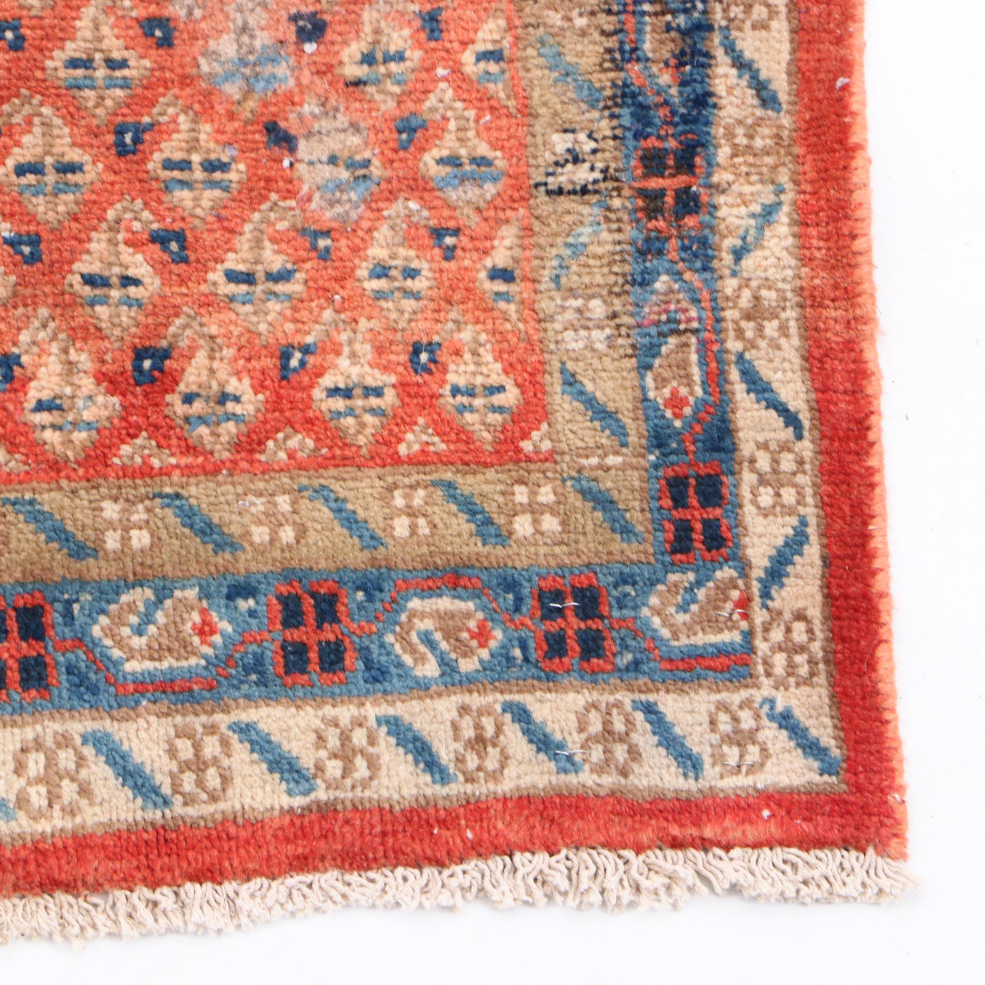 Hand-Knotted Inscribed Persian Mir-A-Boteh Carpet Runner