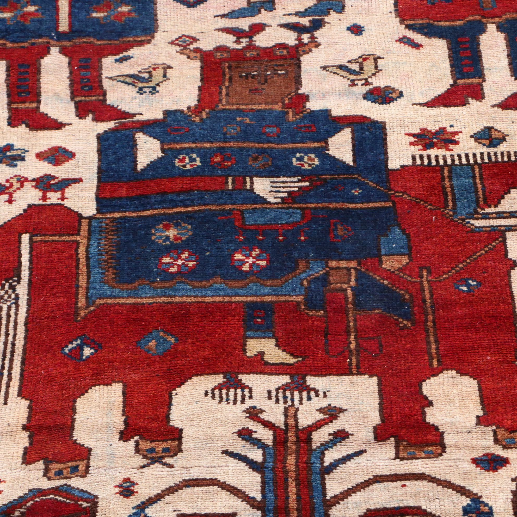 Hand-Knotted Pictorial Persian Qashqai Long Rug