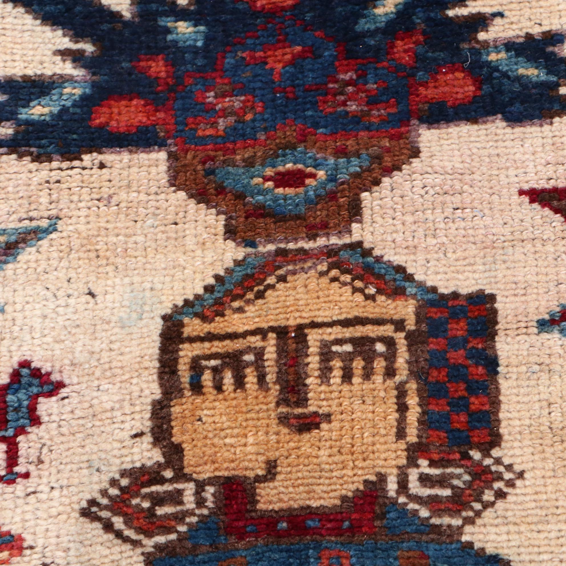 Hand-Knotted Pictorial Persian Qashqai Long Rug