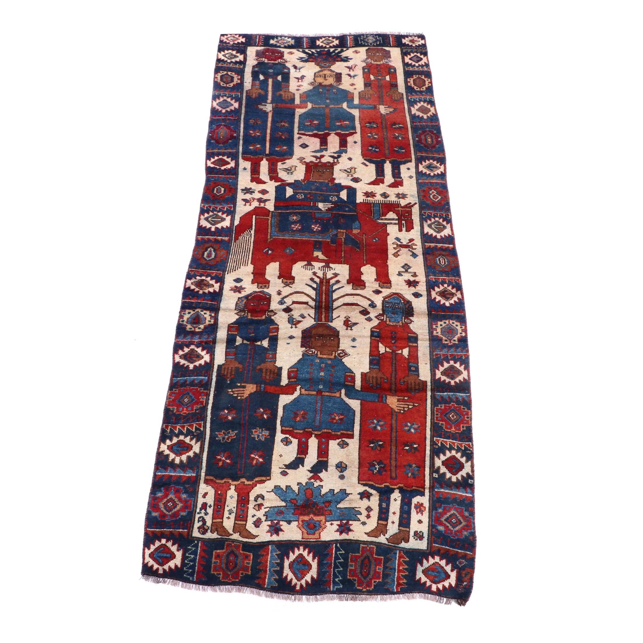 Hand-Knotted Pictorial Persian Qashqai Long Rug