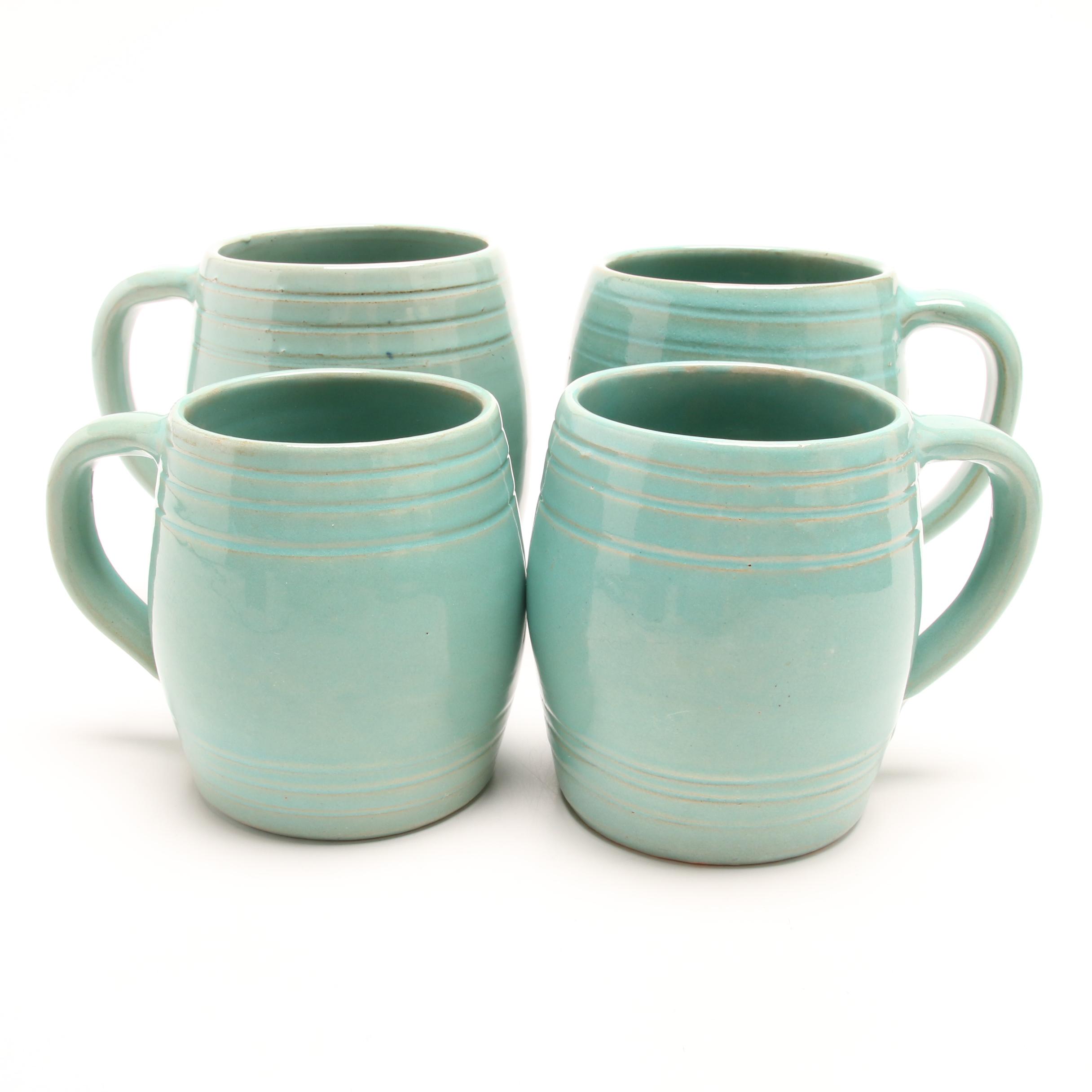 Wheel Thrown Roadside Craftsmen Stoneware Mugs, Early to Mid-20th Century