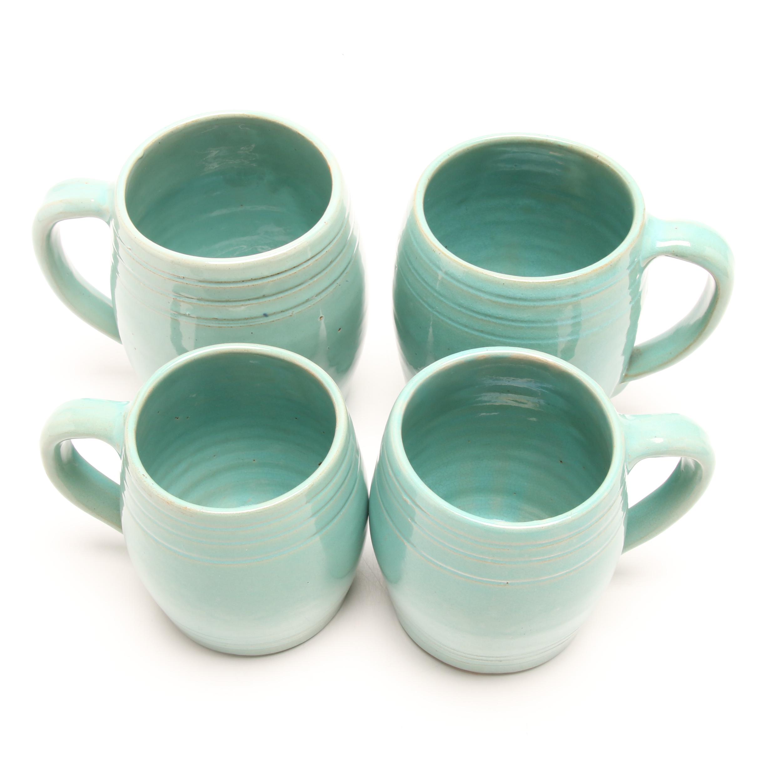 Wheel Thrown Roadside Craftsmen Stoneware Mugs, Early to Mid-20th Century