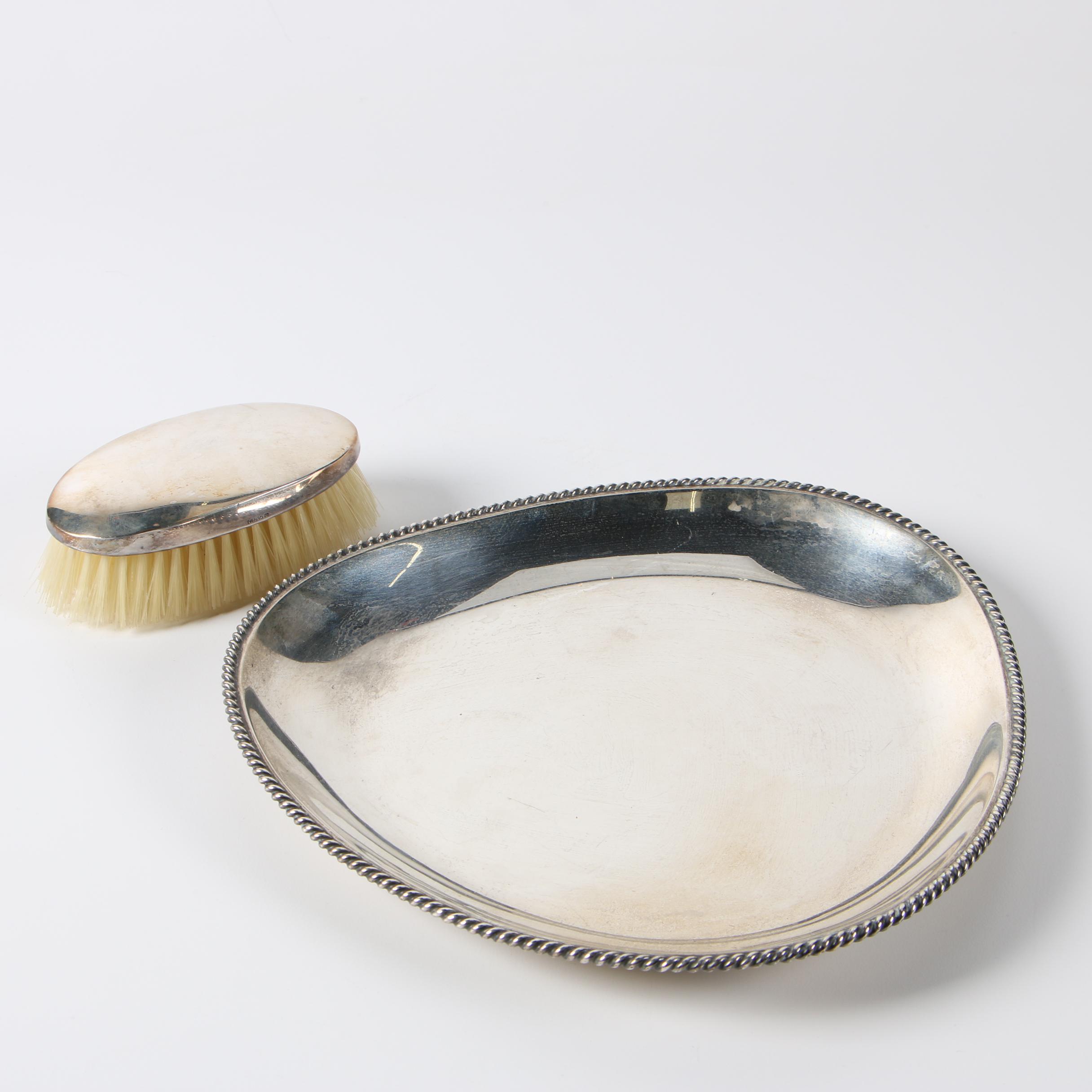 M. H. Wilkens & Söhne German 835 Silver Tray with Military Brush
