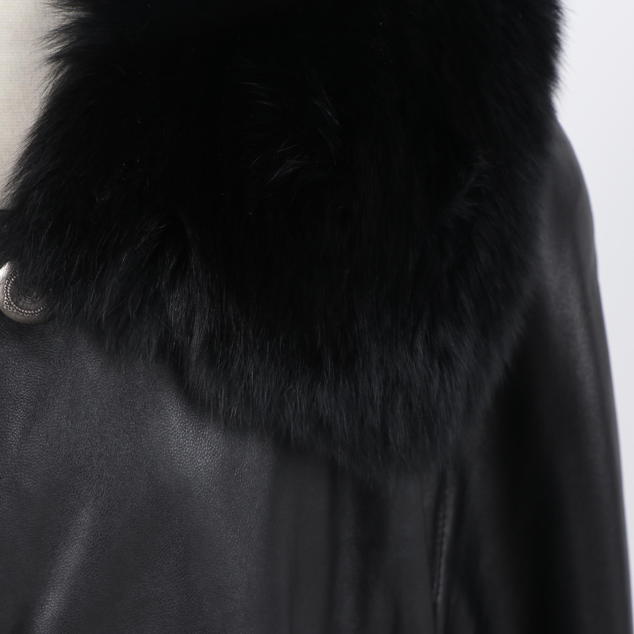 Marvin Richards New York Black Leather Jacket with Removable Fox Fur Collar