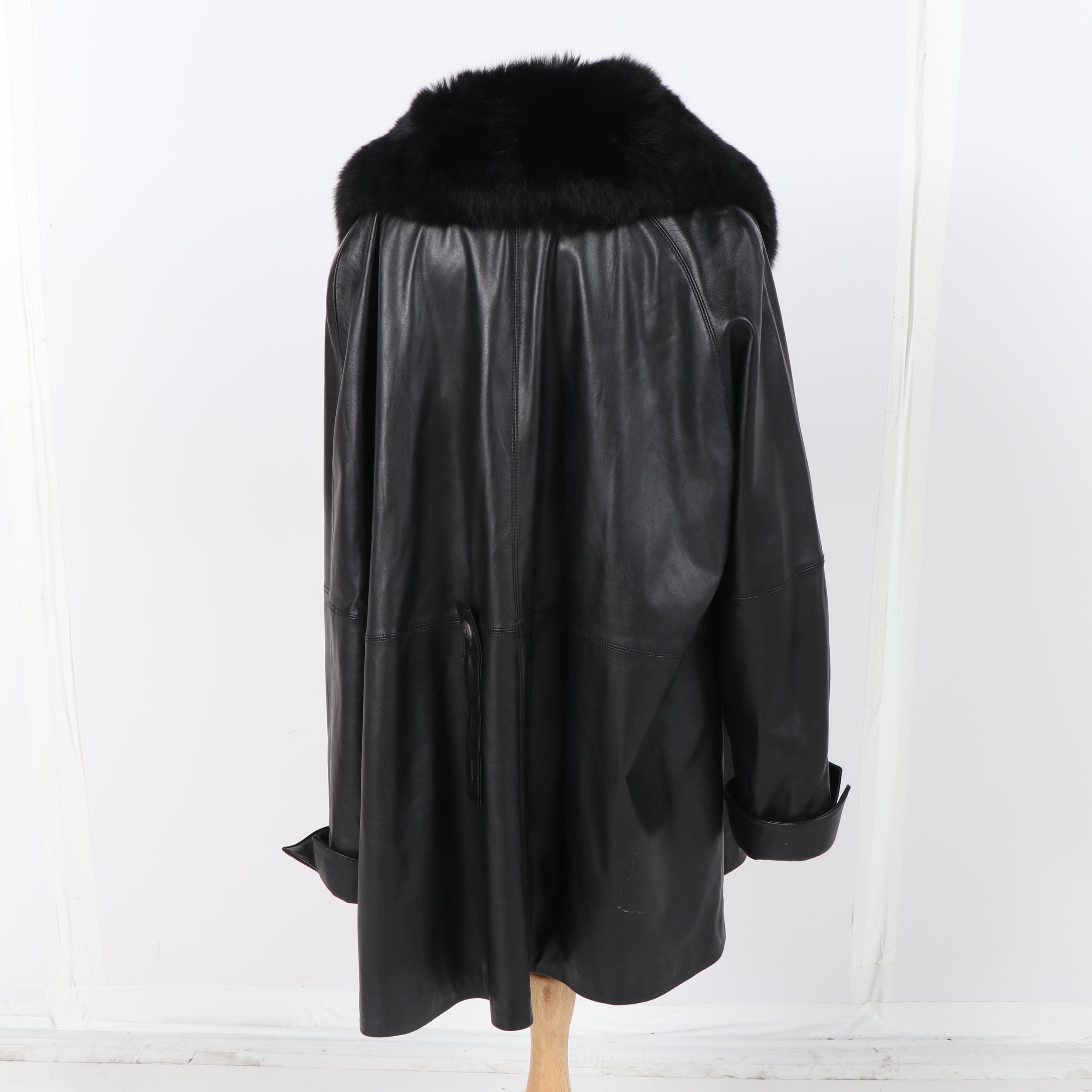 Marvin Richards New York Black Leather Jacket with Removable Fox Fur Collar