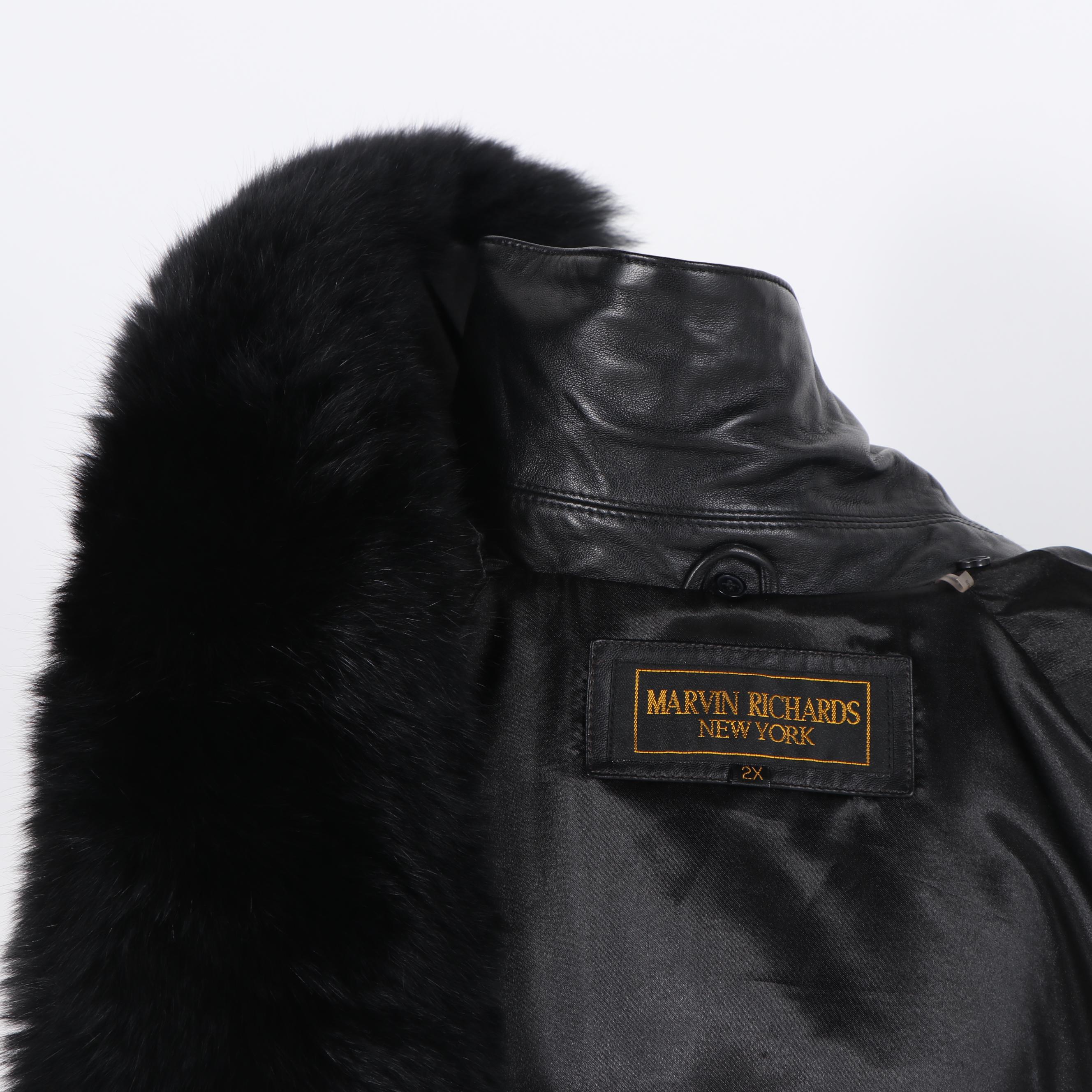 Marvin Richards New York Black Leather Jacket with Removable Fox Fur Collar
