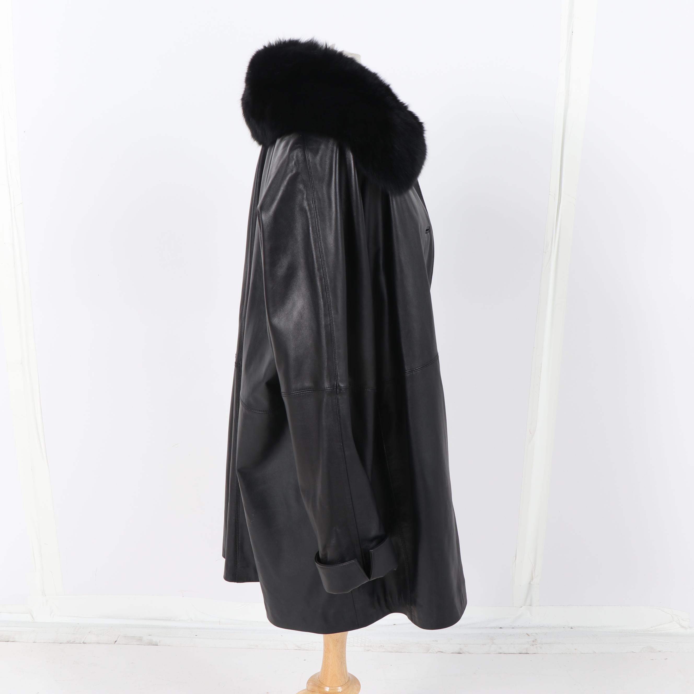 Marvin Richards New York Black Leather Jacket with Removable Fox Fur Collar