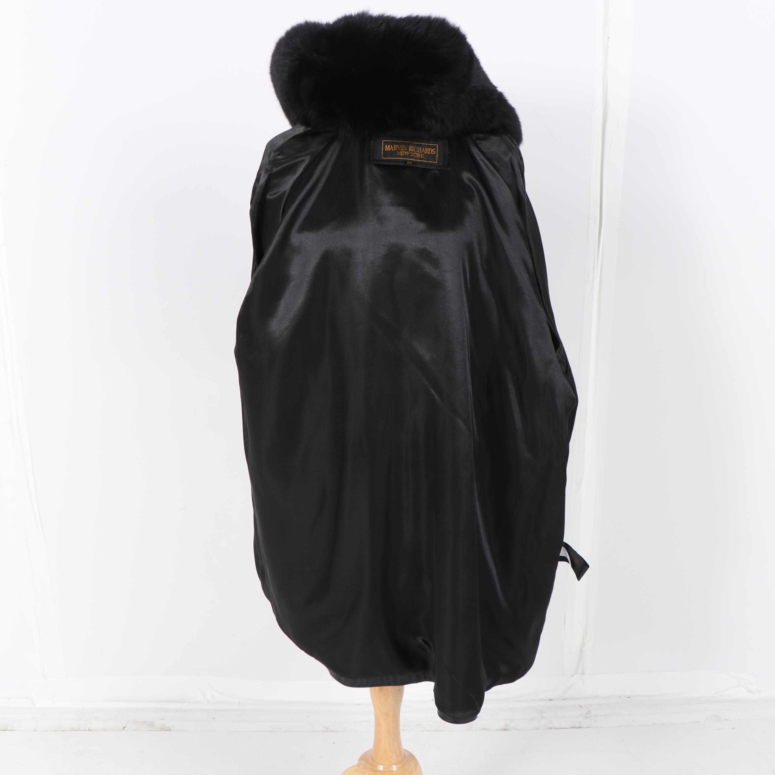 Marvin Richards New York Black Leather Jacket with Removable Fox Fur Collar