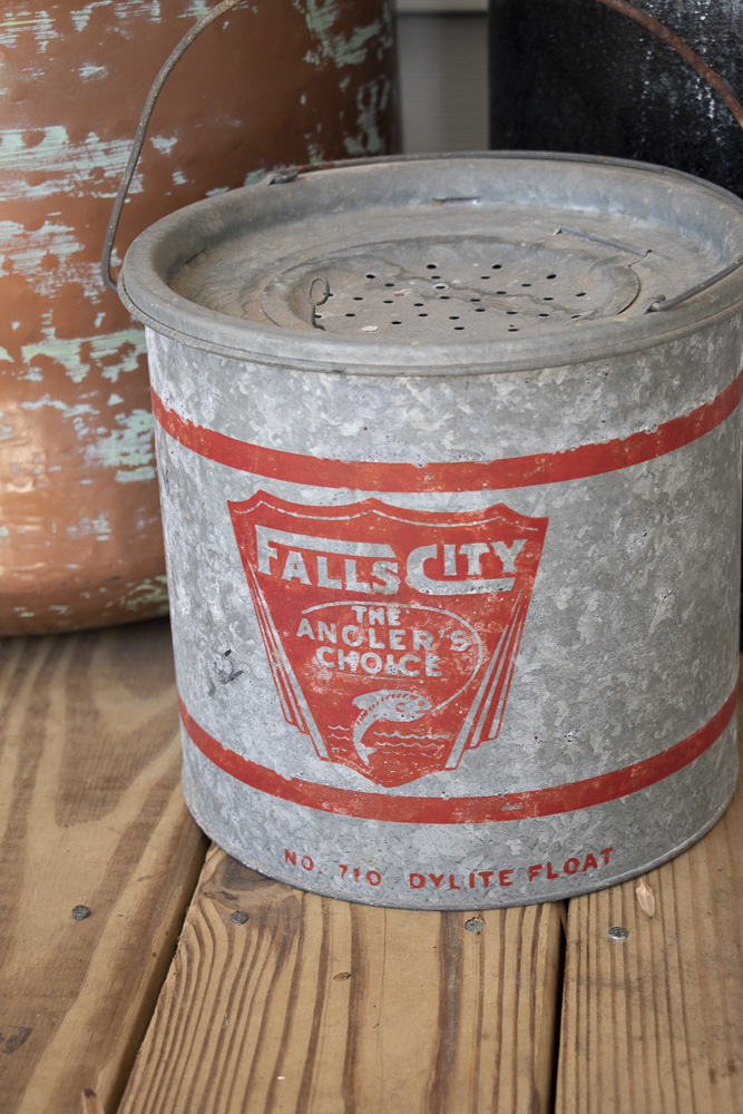 Vintage Falls City Minnow Bucket, Milk Can and Copper Hose Bucket