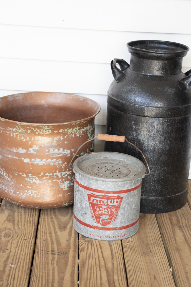 Vintage Falls City Minnow Bucket, Milk Can and Copper Hose Bucket