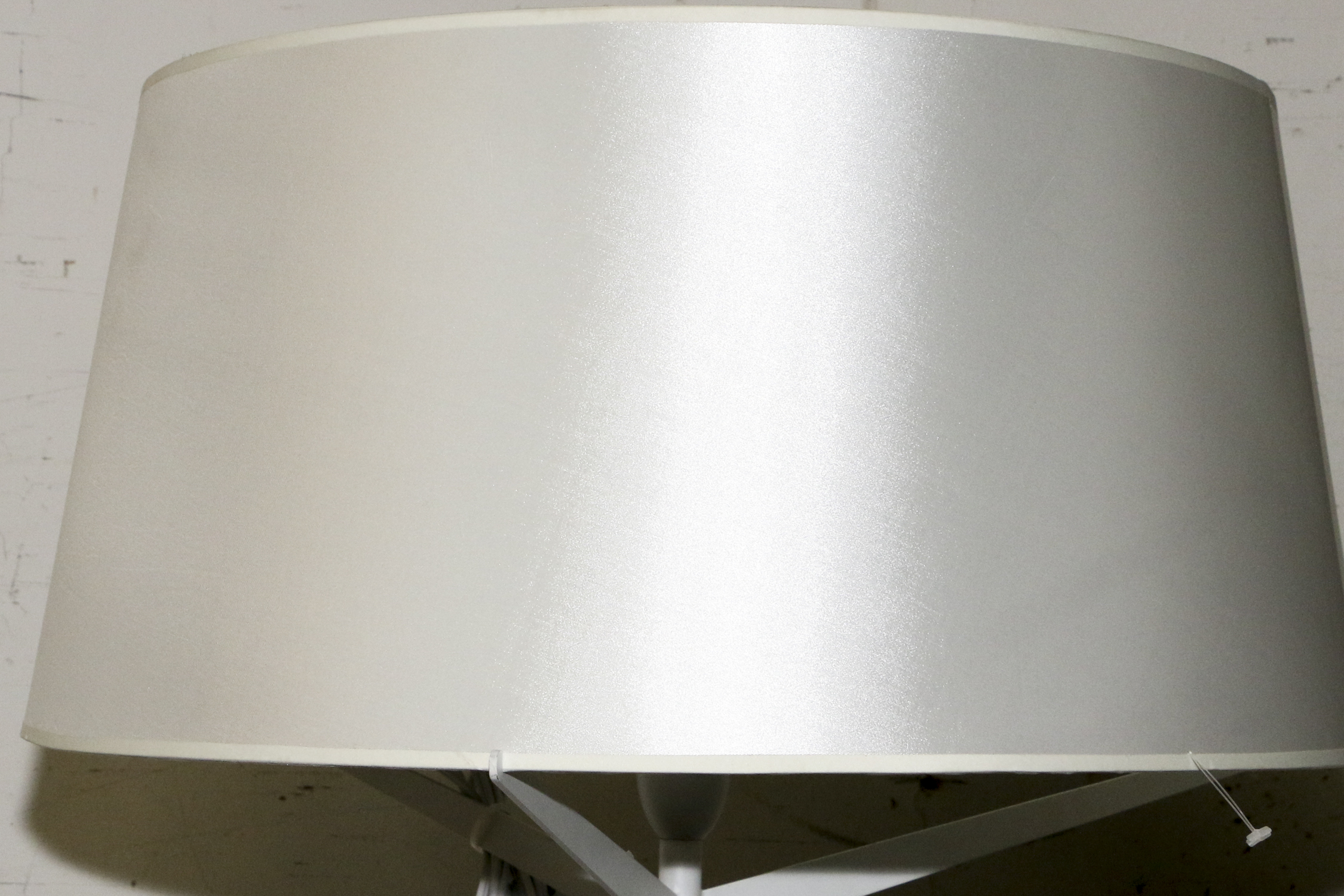 Tapered White Metal Floor Lamp with Chrome Base and Fabric Shade