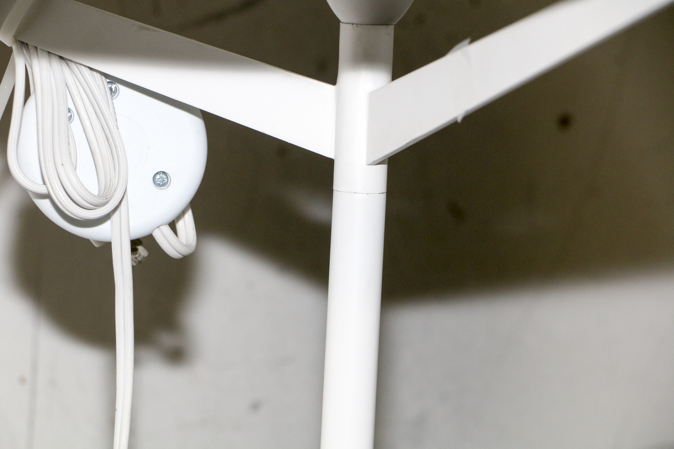 Tapered White Metal Floor Lamp with Chrome Base and Fabric Shade