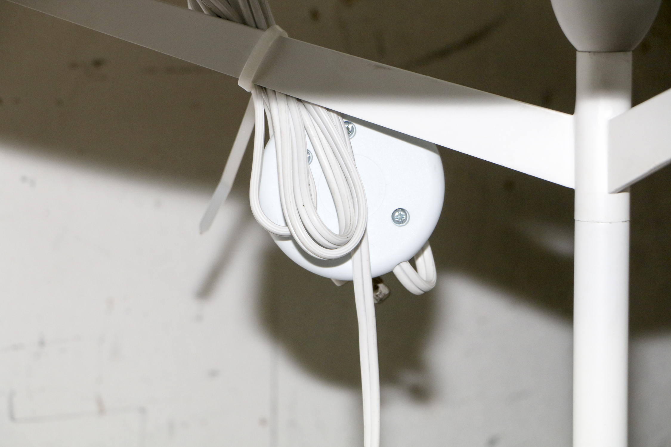 Tapered White Metal Floor Lamp with Chrome Base and Fabric Shade