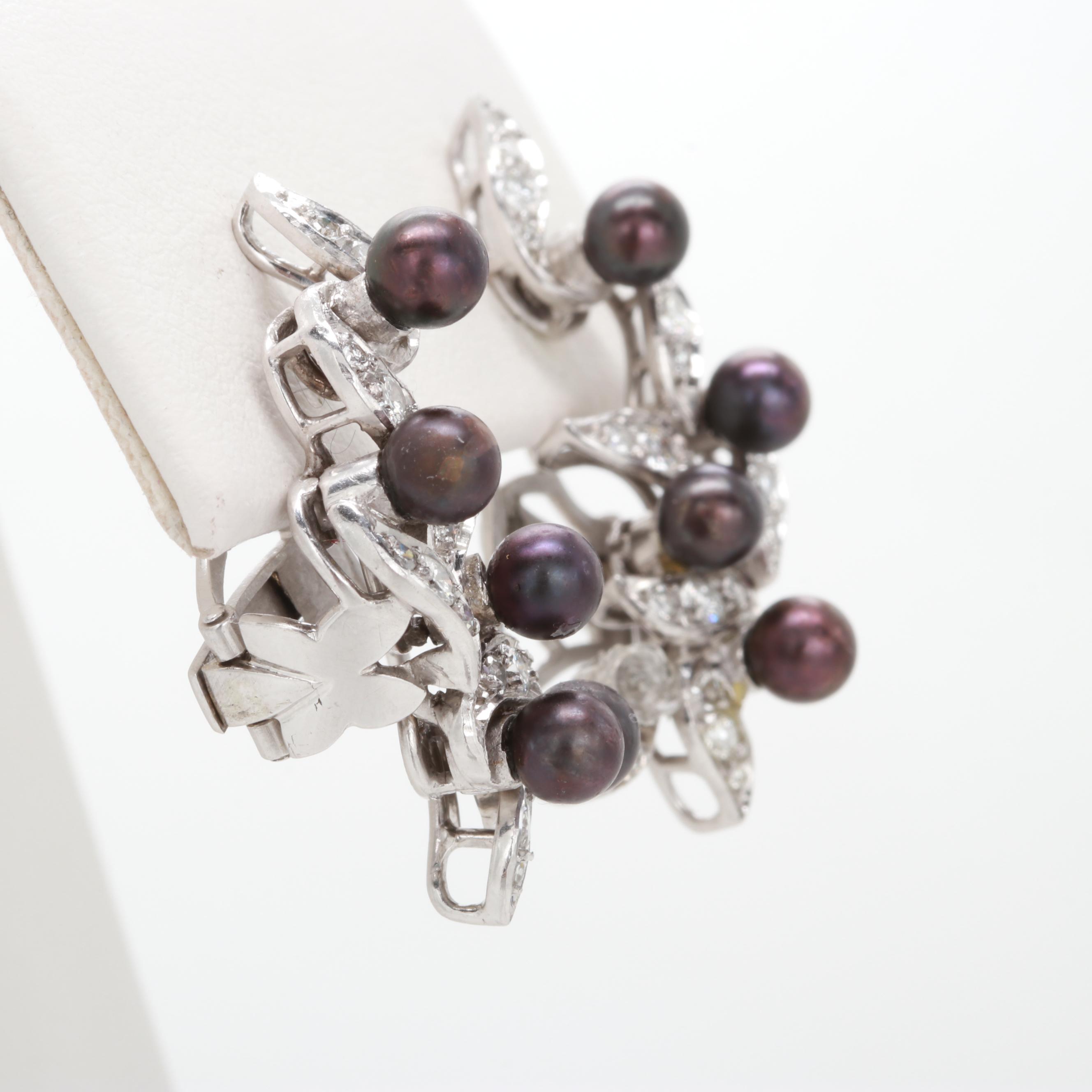 Platinum, 18K and 14K Cultured Pearl and Diamond Earrings